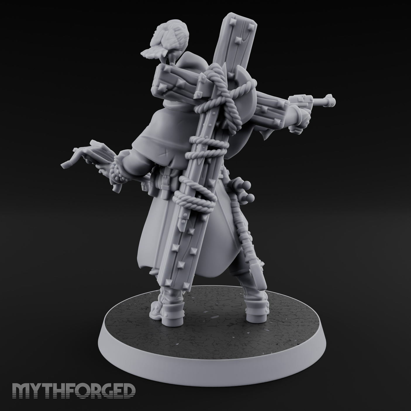 Pistol Aiming Scripture Clutching Human Trench Cleric Miniature for Dungeons and Dragons, Pathfinder or other TTRPGs