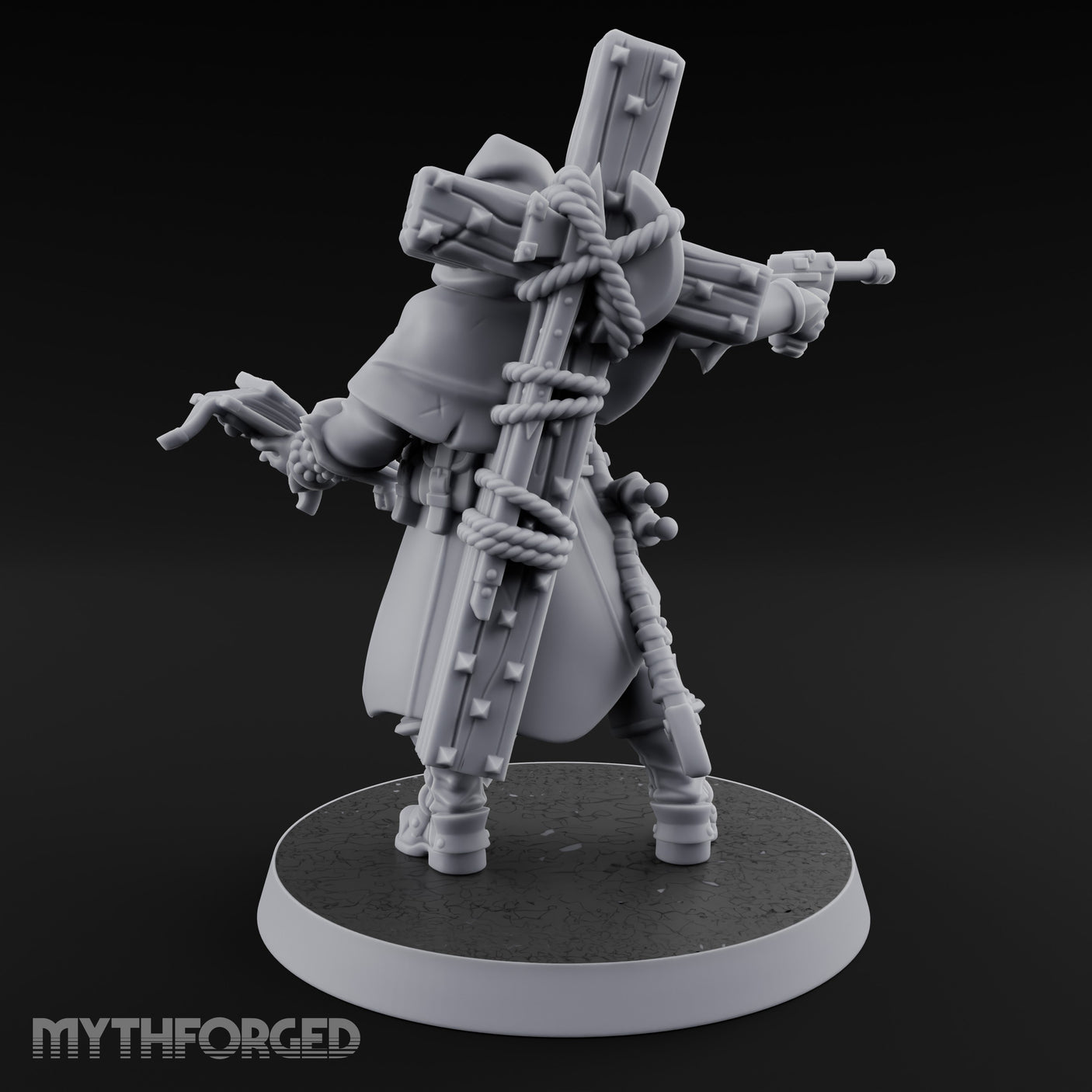 Pistol Aiming Scripture Clutching Human Trench Cleric Miniature for Dungeons and Dragons, Pathfinder or other TTRPGs