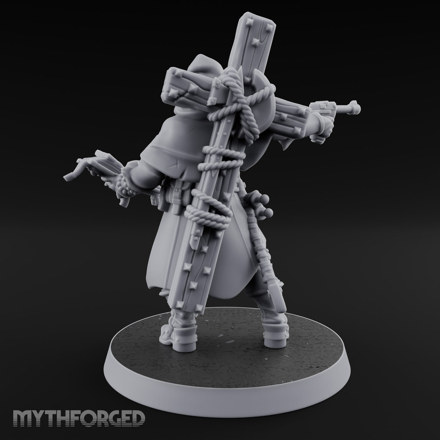 Pistol Aiming Scripture Clutching Human Trench Cleric Miniature for Dungeons and Dragons, Pathfinder or other TTRPGs