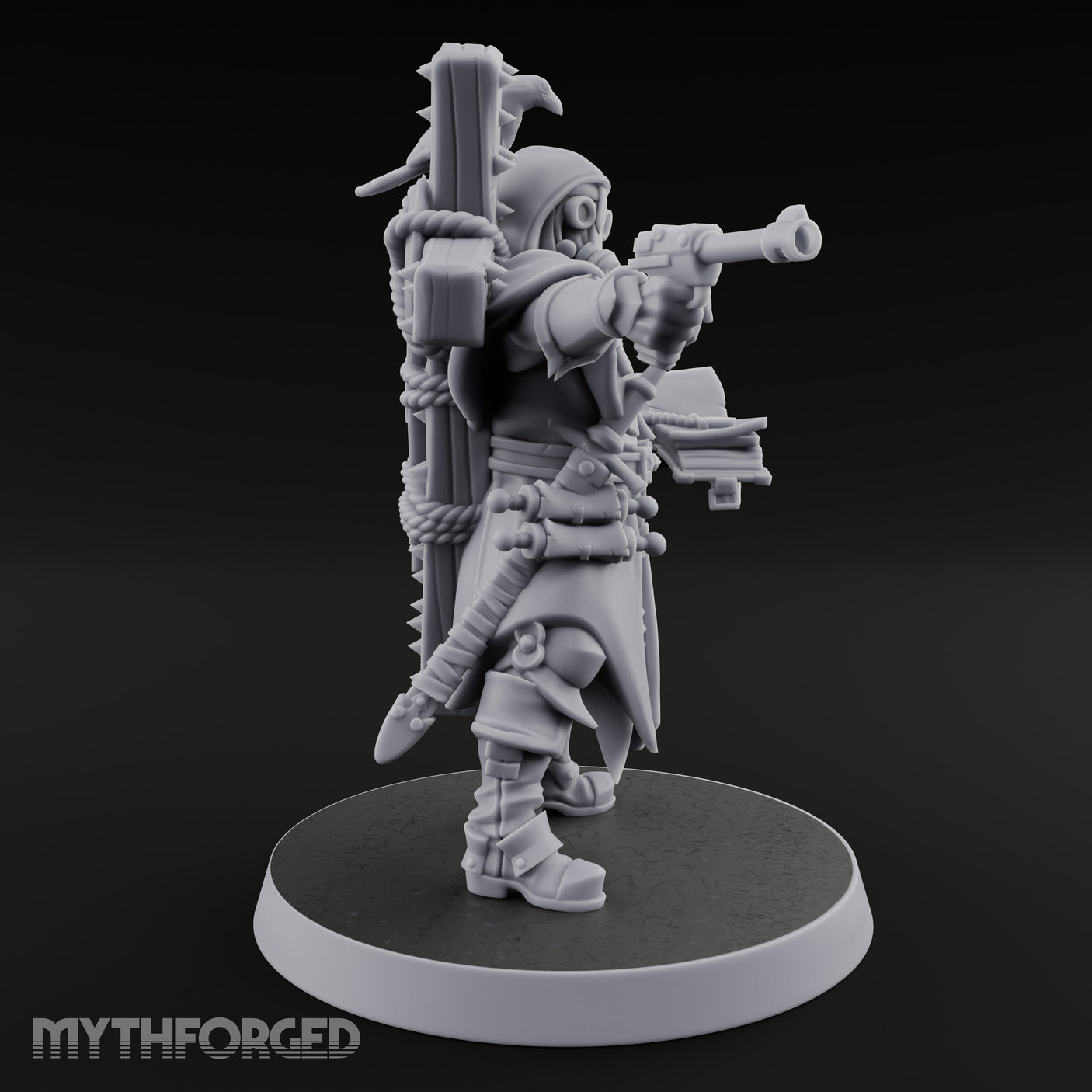 Pistol Aiming Scripture Clutching Human Trench Cleric Miniature for Dungeons and Dragons, Pathfinder or other TTRPGs