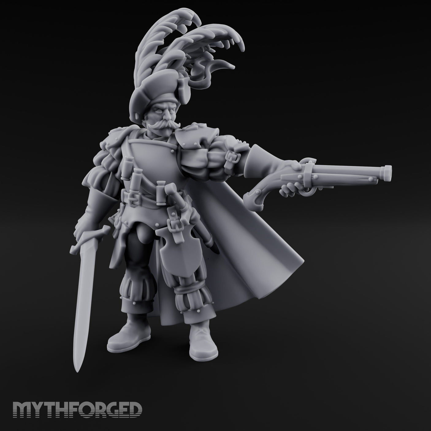 Pistol Levelled Sword Drawn Human Captain Miniature for Dungeons and Dragons, Pathfinder or other TTRPGs