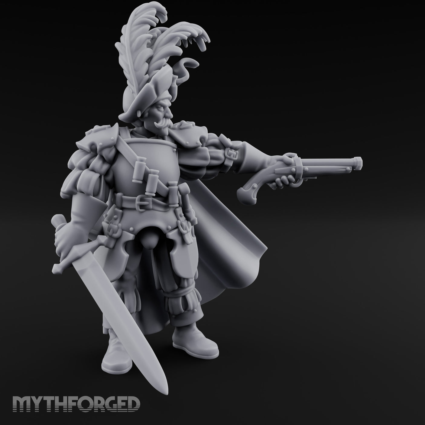 Pistol Levelled Sword Drawn Human Captain Miniature for Dungeons and Dragons, Pathfinder or other TTRPGs