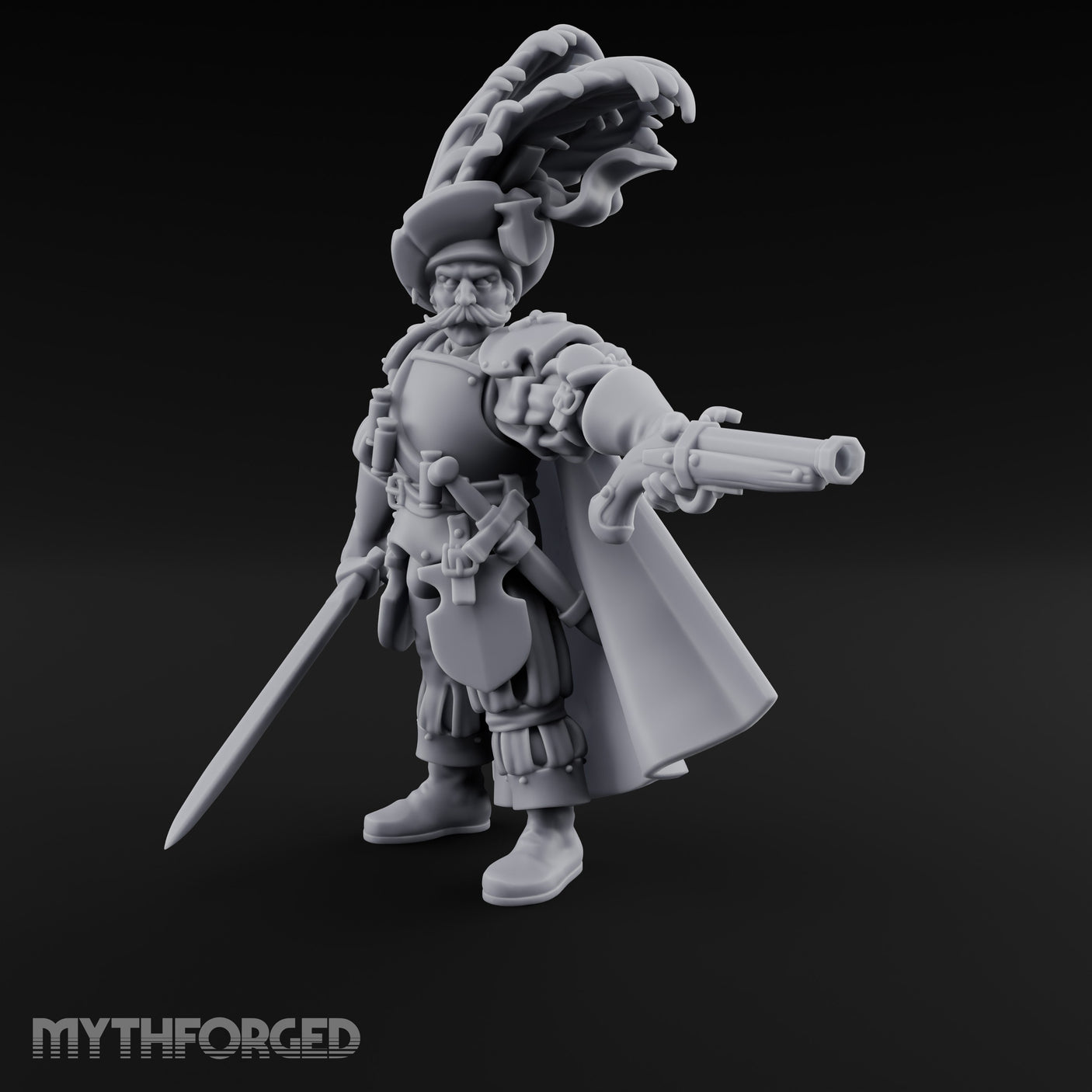 Pistol Levelled Sword Drawn Human Captain Miniature for Dungeons and Dragons, Pathfinder or other TTRPGs