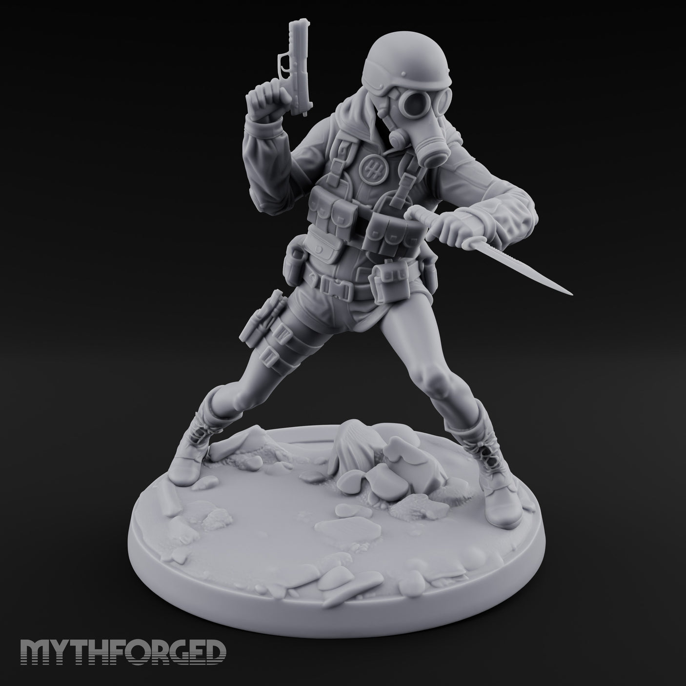 Pistol Raised Knife Ready Human Survivor Miniature for Dungeons and Dragons, Pathfinder or other TTRPGs