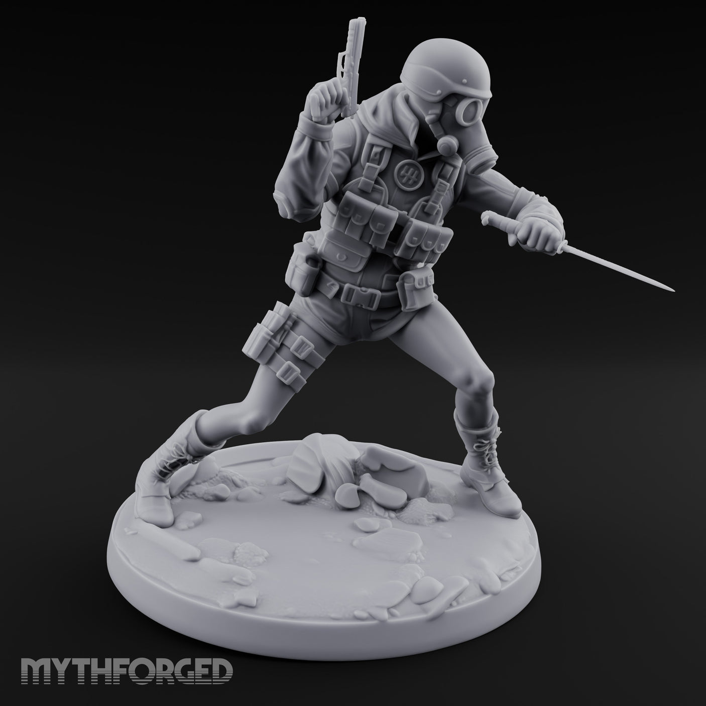 Pistol Raised Knife Ready Human Survivor Miniature for Dungeons and Dragons, Pathfinder or other TTRPGs
