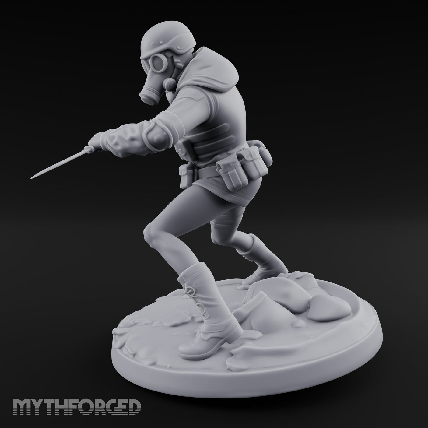 Pistol Raised Knife Ready Human Survivor Miniature for Dungeons and Dragons, Pathfinder or other TTRPGs