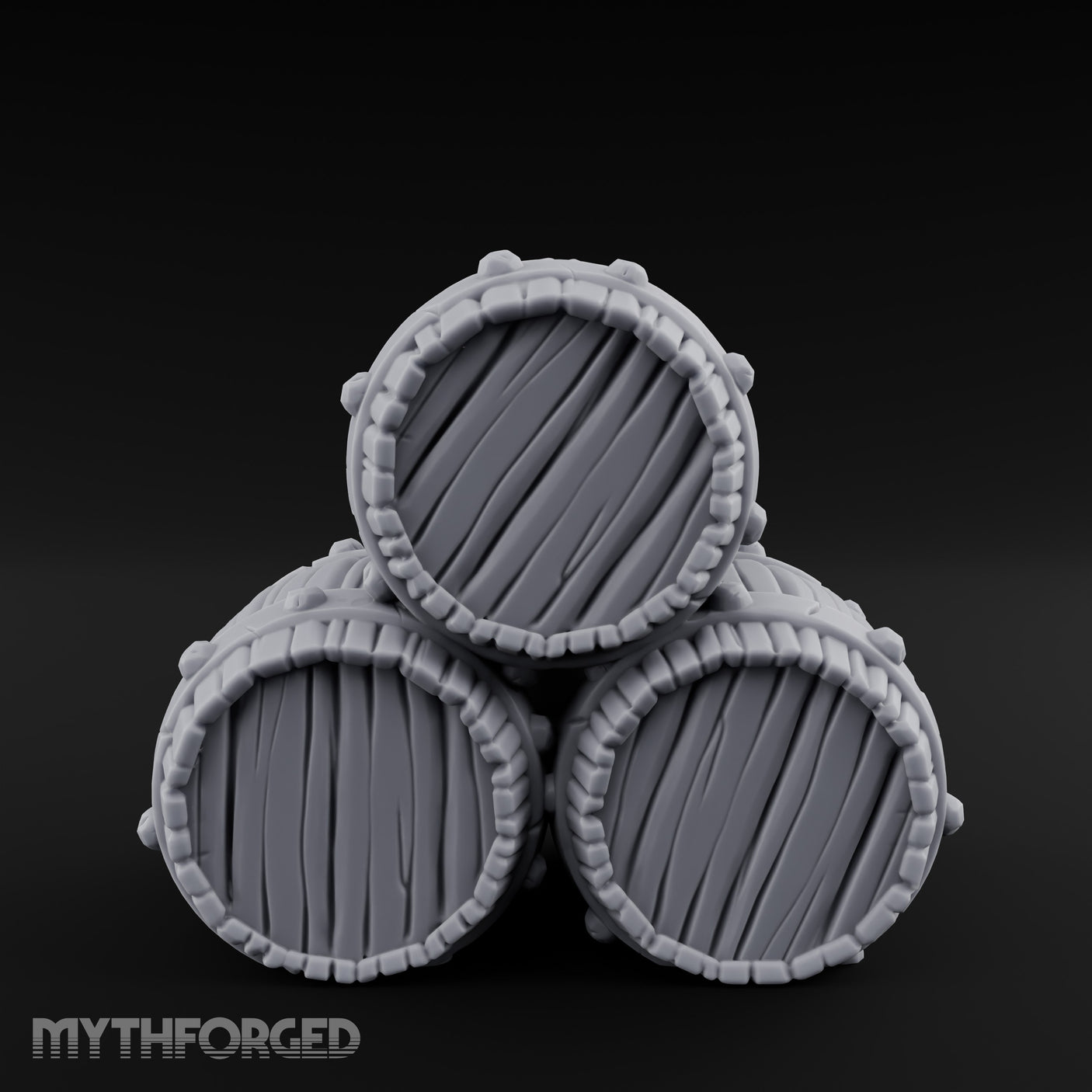 Plank-Grained Hoop-Rimmed Stacked Barrel Trio Miniature for Dungeons and Dragons, Pathfinder or other TTRPGs