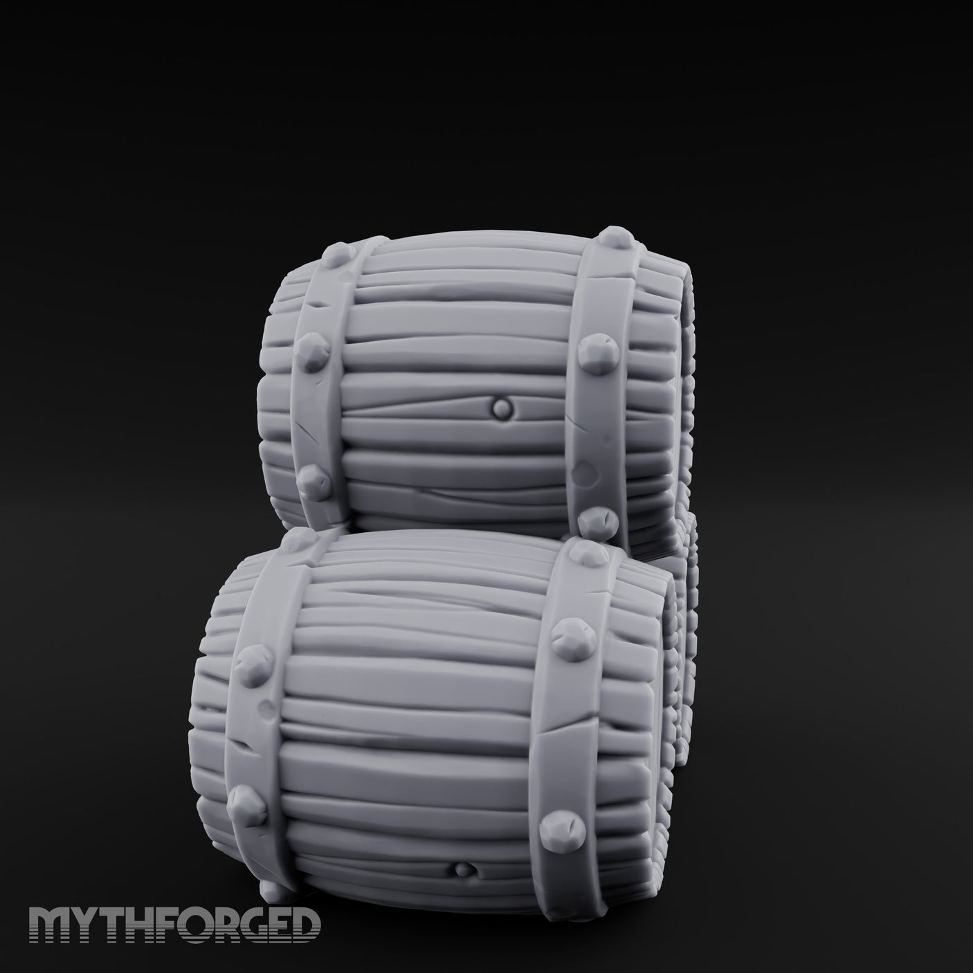 Plank-Grained Hoop-Rimmed Stacked Barrel Trio Miniature for Dungeons and Dragons, Pathfinder or other TTRPGs