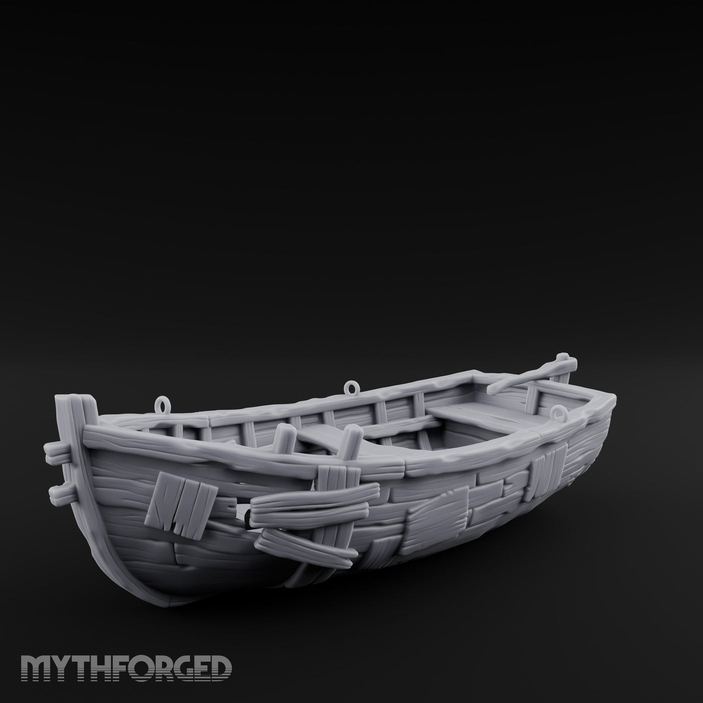 Plank-Patched Rope-Lashed River Ferry Skiff Miniature for Dungeons and Dragons, Pathfinder or other TTRPGs