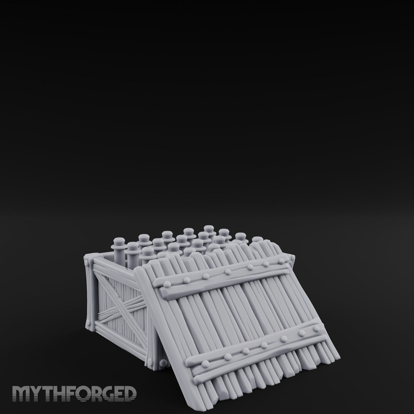 Plank-Sided Rivet-Banded Open Storage Crate Miniature for Dungeons and Dragons, Pathfinder or other TTRPGs