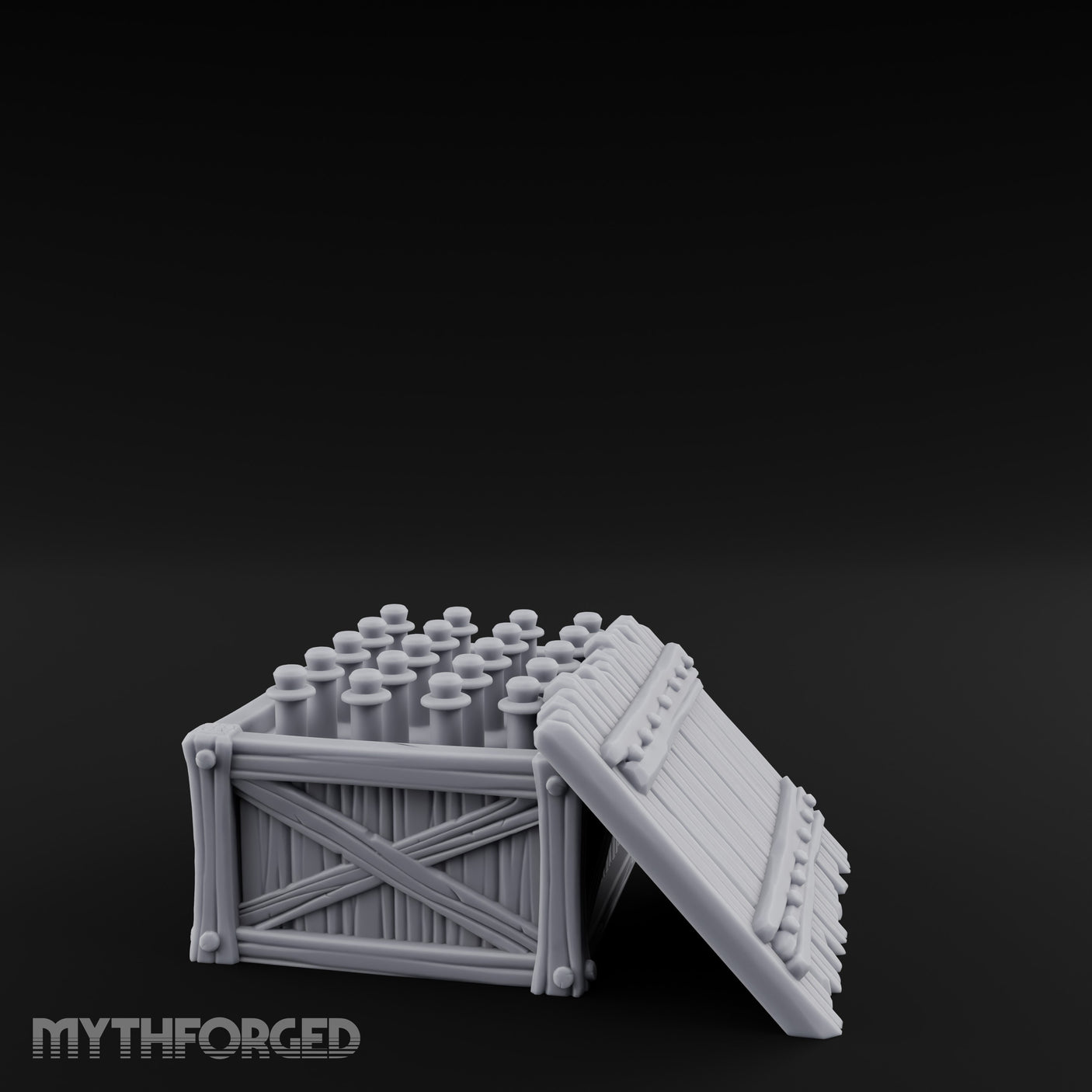 Plank-Sided Rivet-Banded Open Storage Crate Miniature for Dungeons and Dragons, Pathfinder or other TTRPGs