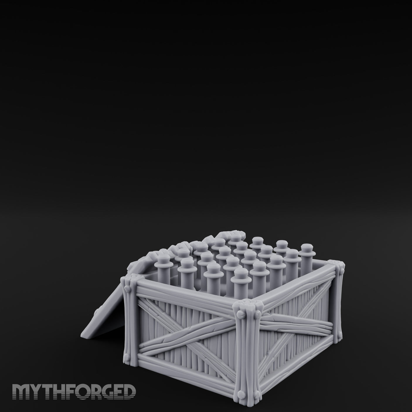 Plank-Sided Rivet-Banded Open Storage Crate Miniature for Dungeons and Dragons, Pathfinder or other TTRPGs