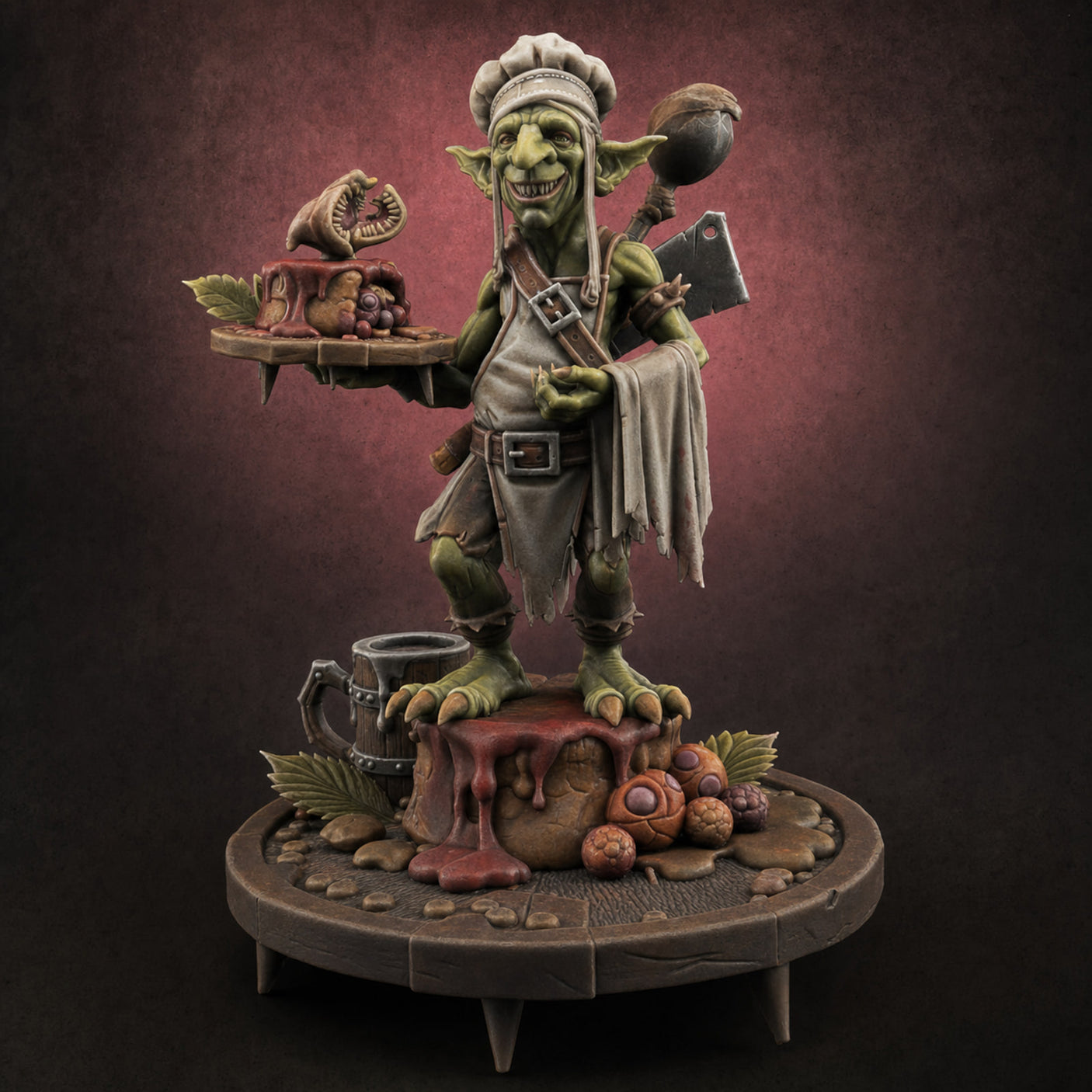 Platter Serving Cleaver Carrying Goblin Chef — painted concept preview (miniature supplied unpainted)