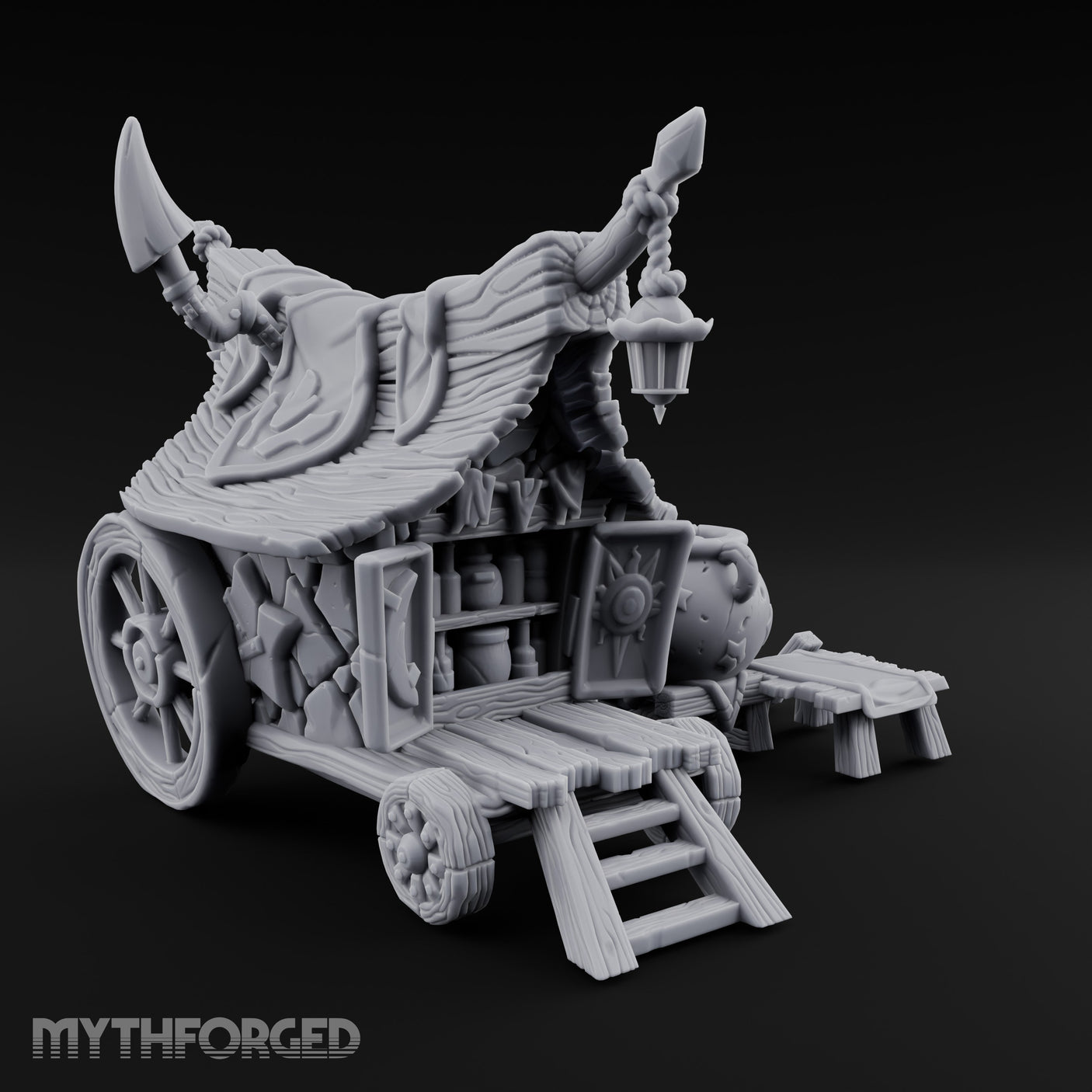 Potion-Stocked Lantern-Topped Wandering Alchemist Cart Miniature for Dungeons and Dragons, Pathfinder or other TTRPGs