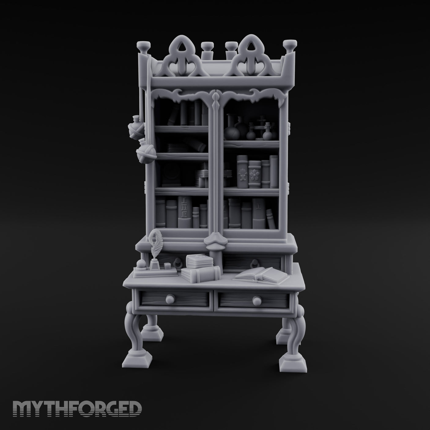 Potion-Stocked Quill-Topped Scholar's Display Cabinet