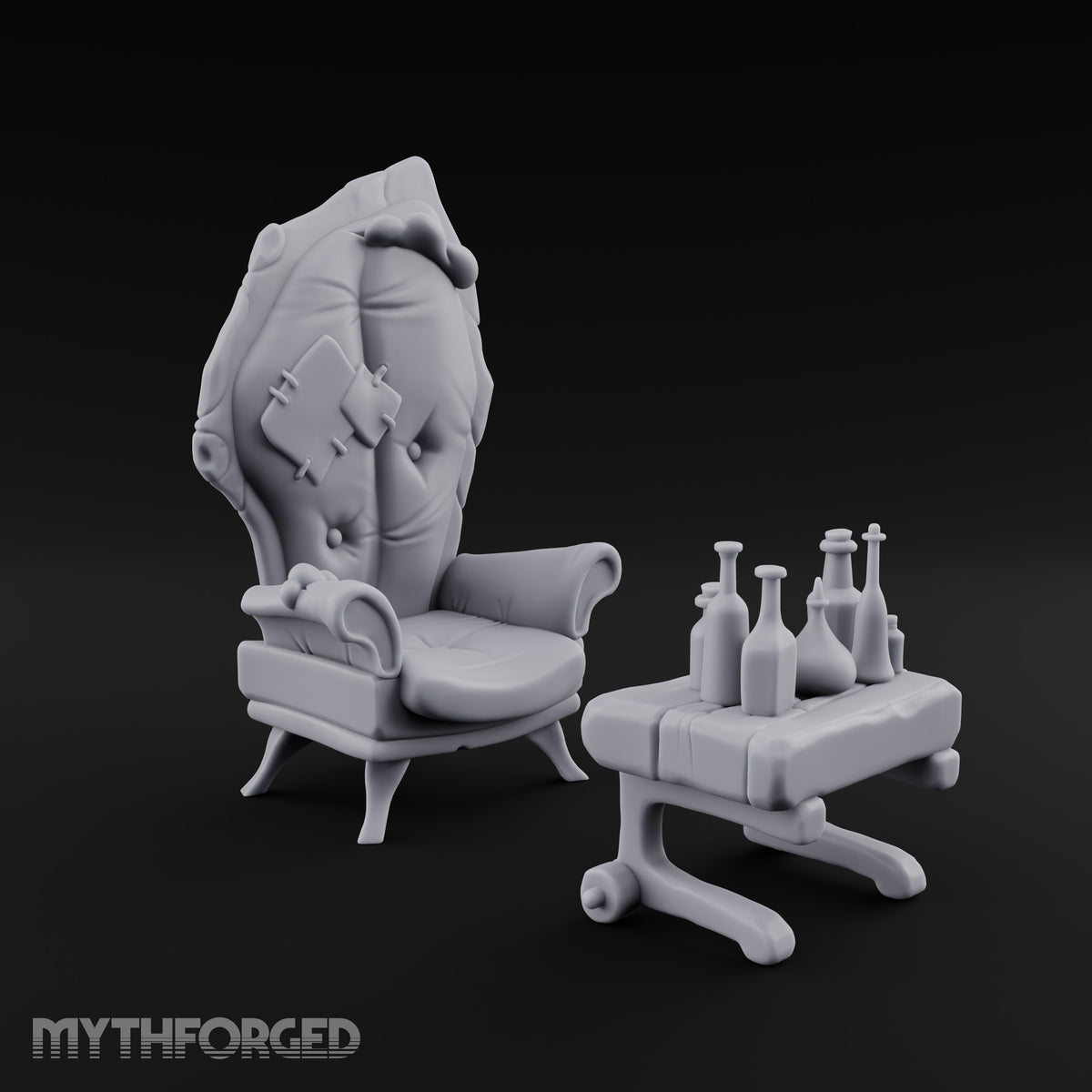 Sample Before You Sit Ornate Armchair and Bottle Table