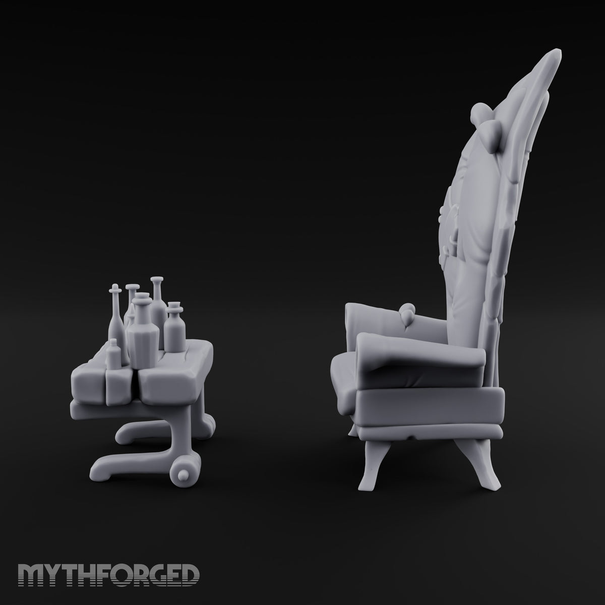 Sample Before You Sit Ornate Armchair and Bottle Table