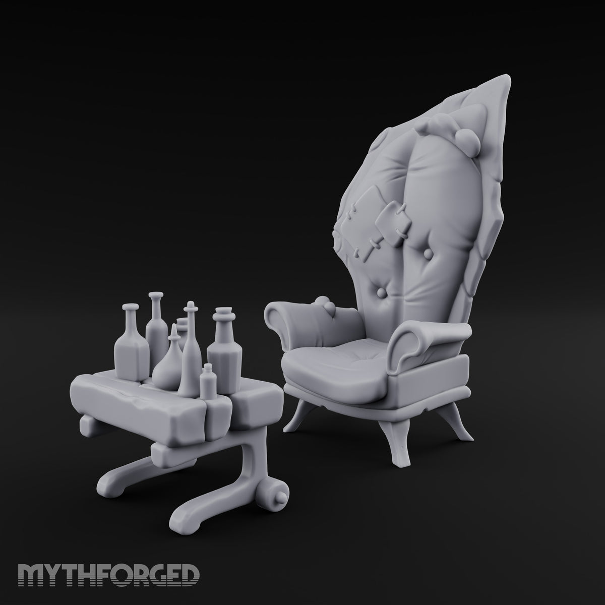 Sample Before You Sit Ornate Armchair and Bottle Table