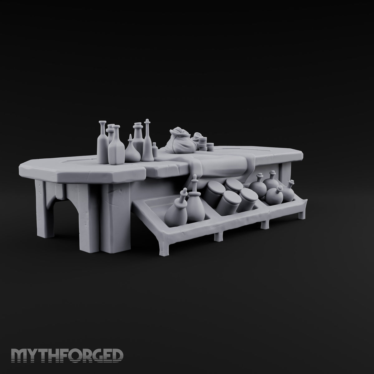 Open Drawer, Open Wallet Wooden Potion Vendor Table