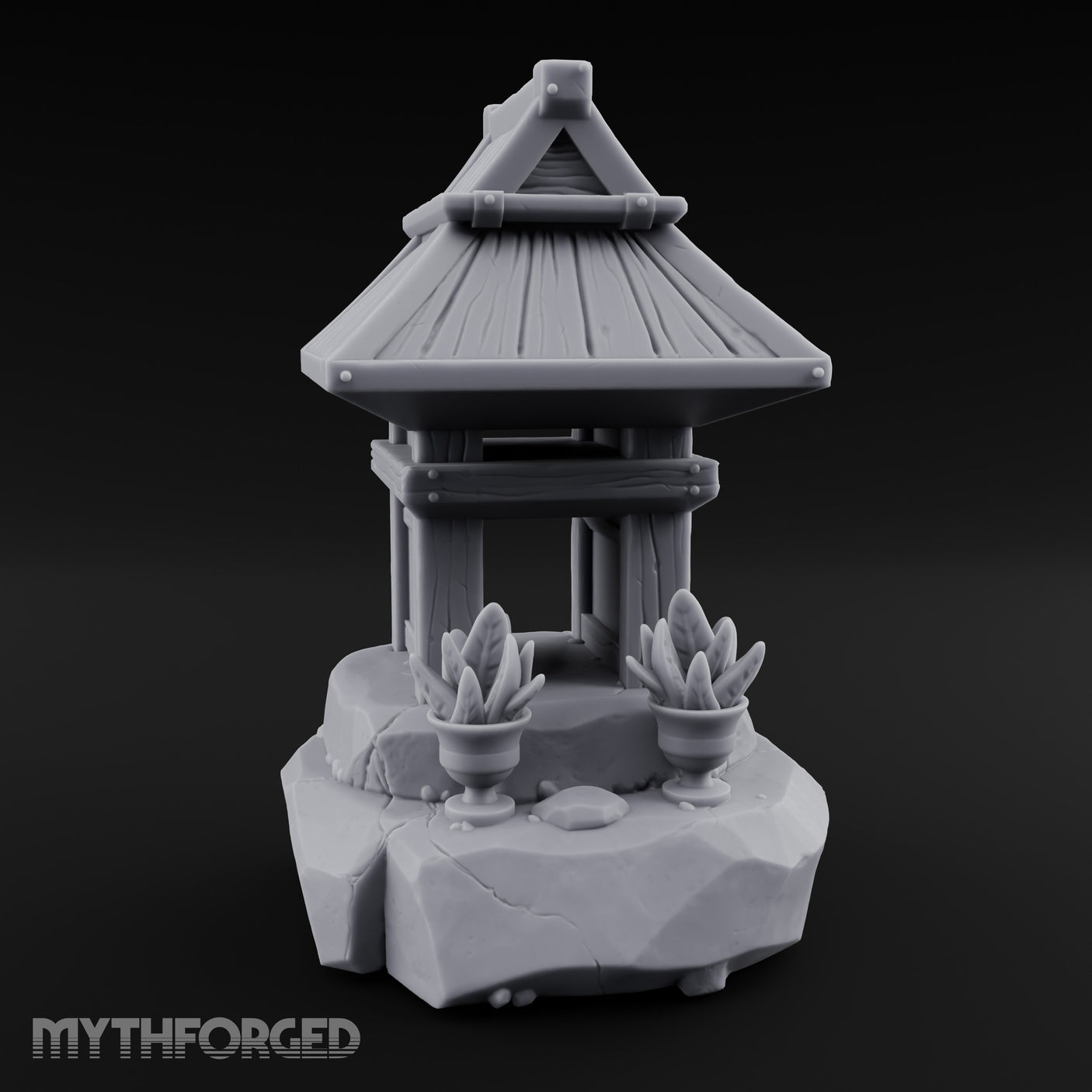 Potted-Plant Rocky-Based Japanese Wayside Shrine Altar Miniature for Dungeons and Dragons, Pathfinder or other TTRPGs