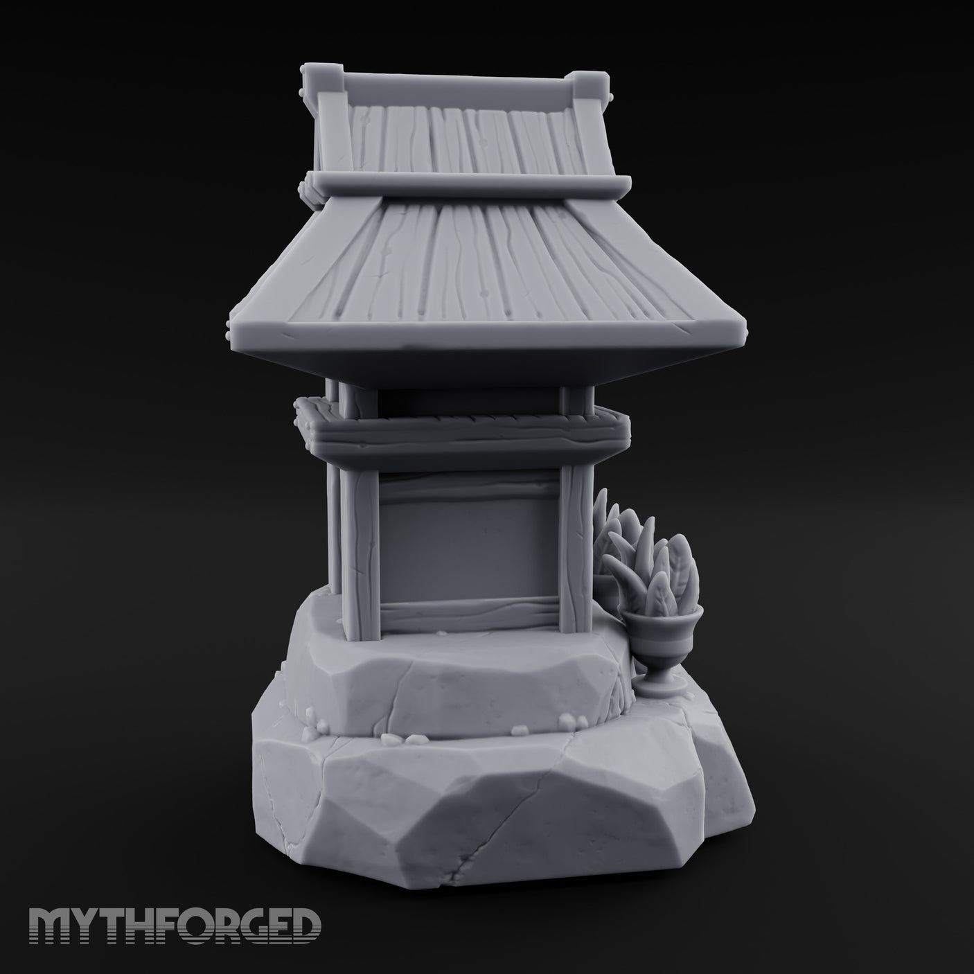 Potted-Plant Rocky-Based Japanese Wayside Shrine Altar Miniature for Dungeons and Dragons, Pathfinder or other TTRPGs