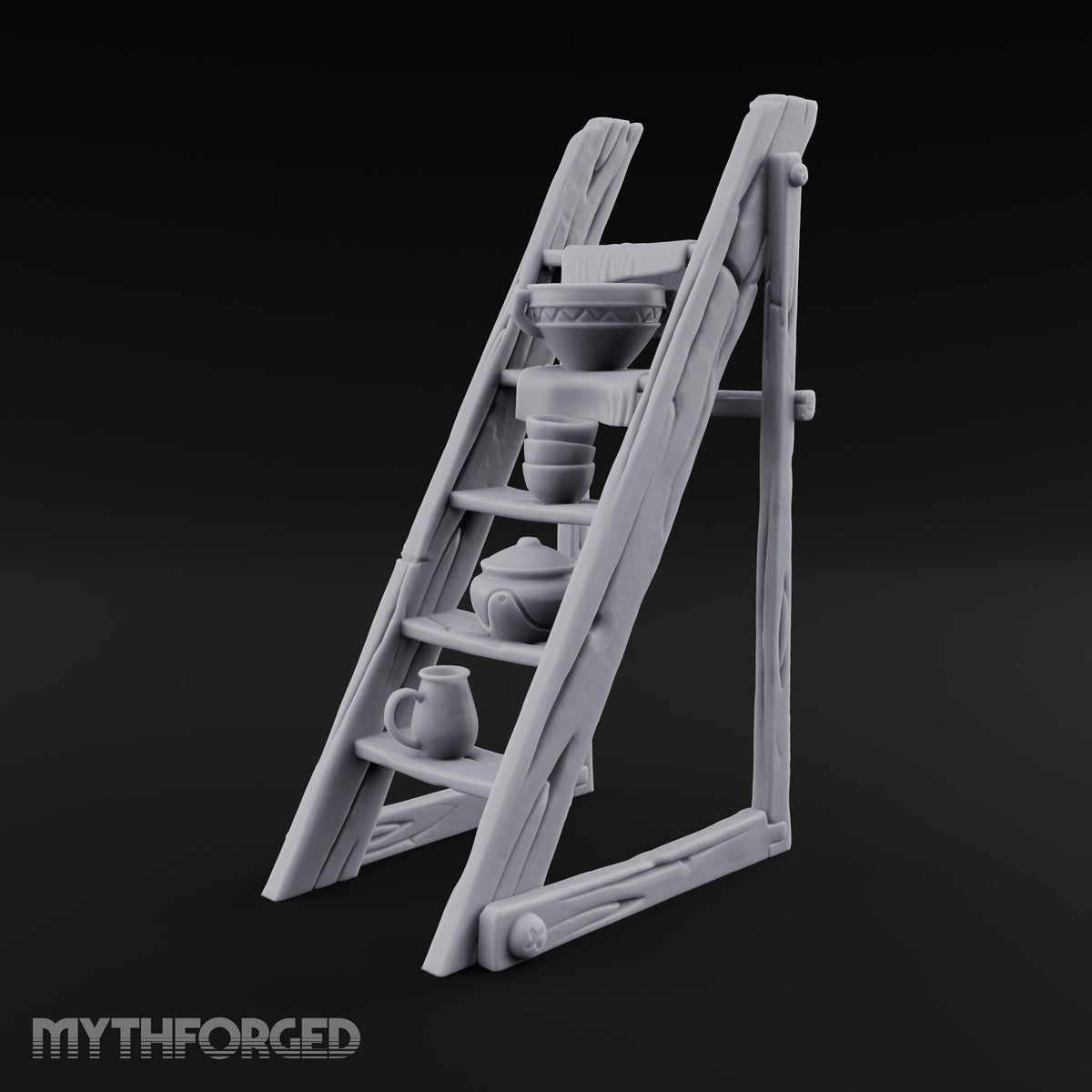 Crockery Climbs the Rungs Wooden Pottery Display Ladder