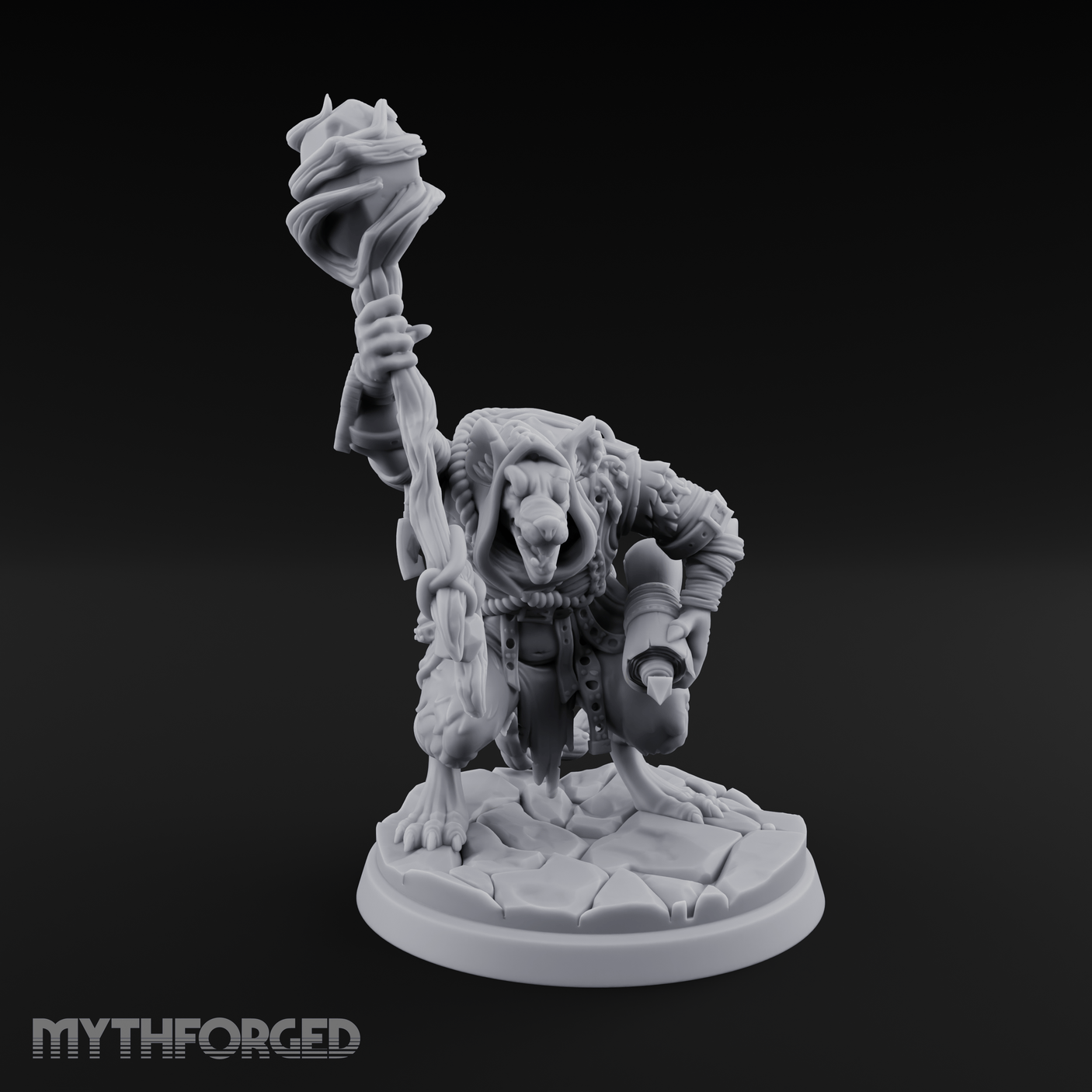 Staff Held High Ratfolk Priest Miniature for Dungeons and Dragons, Pathfinder or other TTRPGs