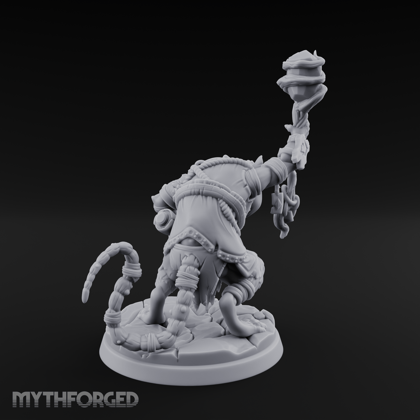 Staff Held High Ratfolk Priest Miniature for Dungeons and Dragons, Pathfinder or other TTRPGs