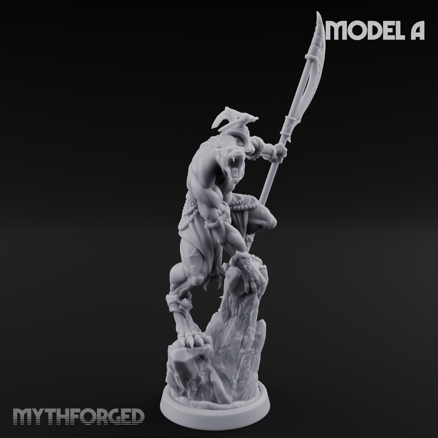 Perched And Brandishing Rakshasa Prowlers Miniature for Dungeons and Dragons, Pathfinder or other TTRPGs