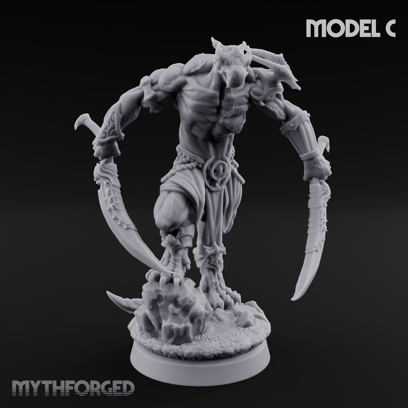 Perched And Brandishing Rakshasa Prowlers Miniature for Dungeons and Dragons, Pathfinder or other TTRPGs