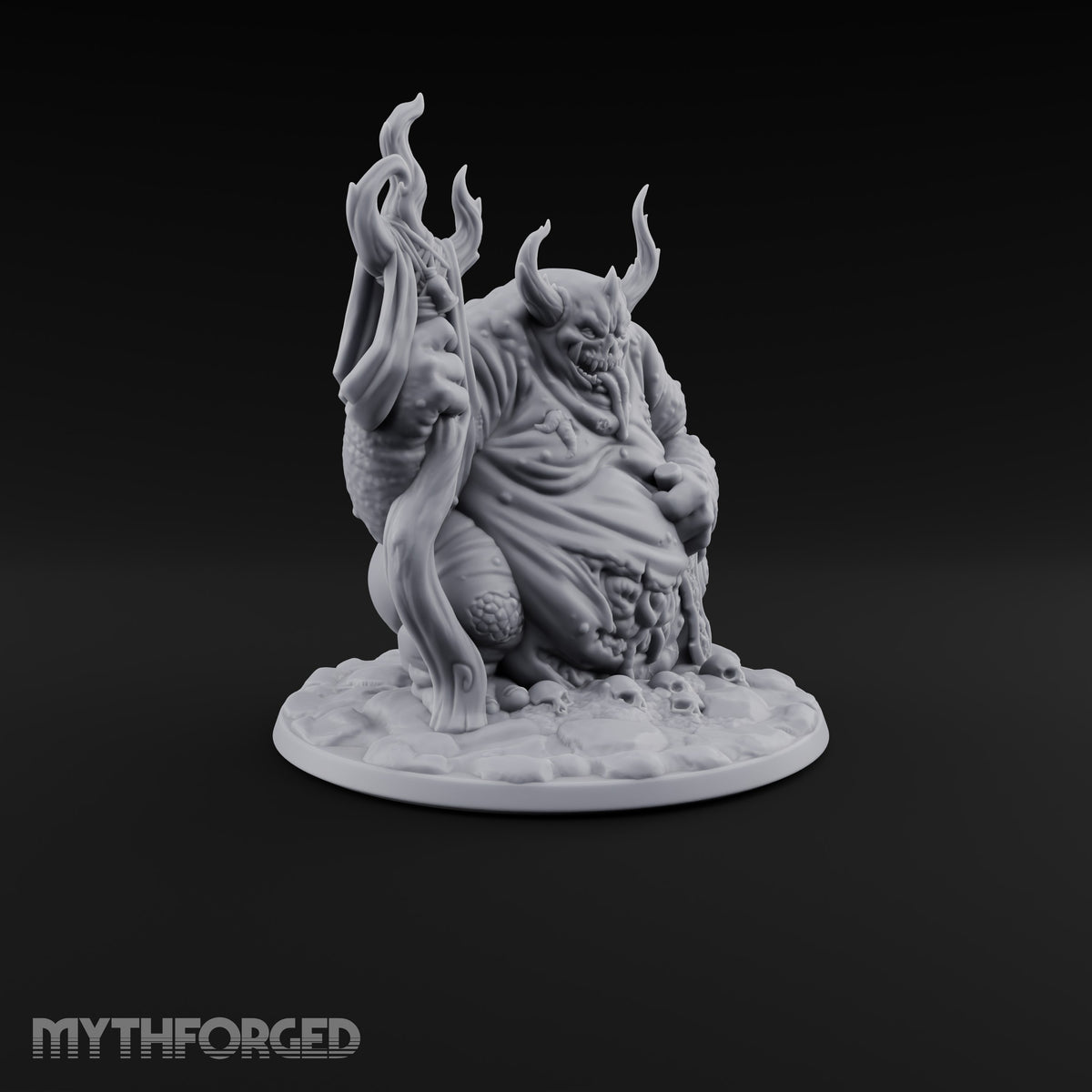 Gut Feeling Hezrou Fiend Demon with Flaming Staff