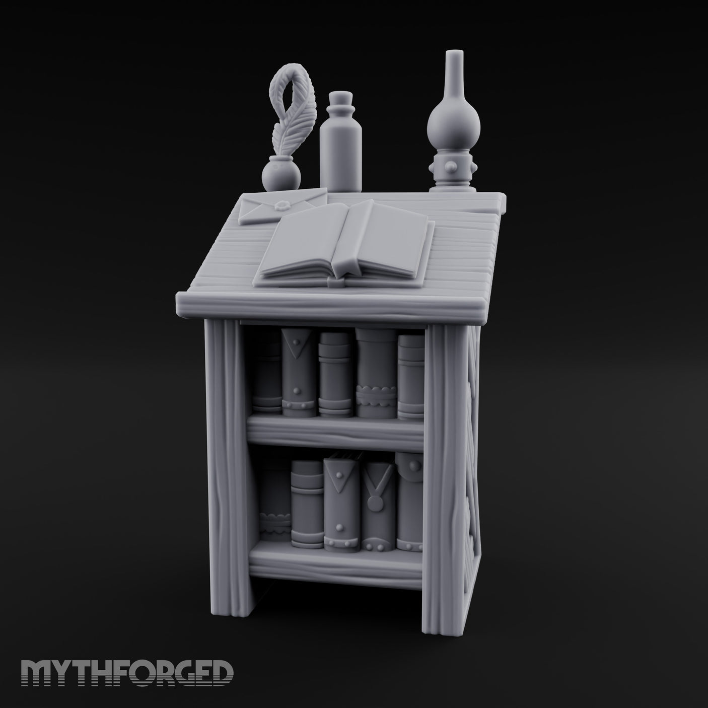 Quill-Inked Bottle-Topped Scholar's Writing Desk Miniature for Dungeons and Dragons, Pathfinder or other TTRPGs