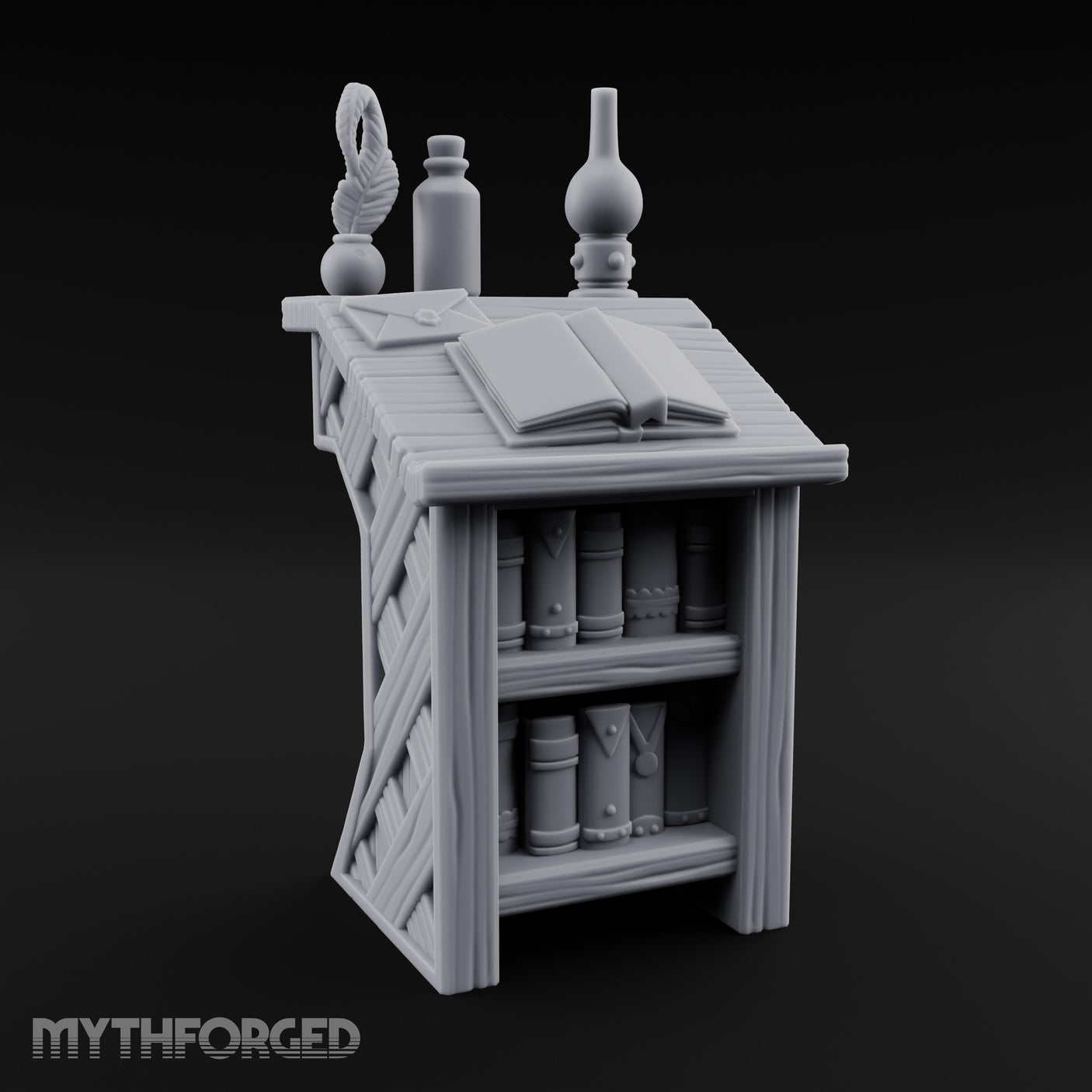 Quill-Inked Bottle-Topped Scholar's Writing Desk Miniature for Dungeons and Dragons, Pathfinder or other TTRPGs