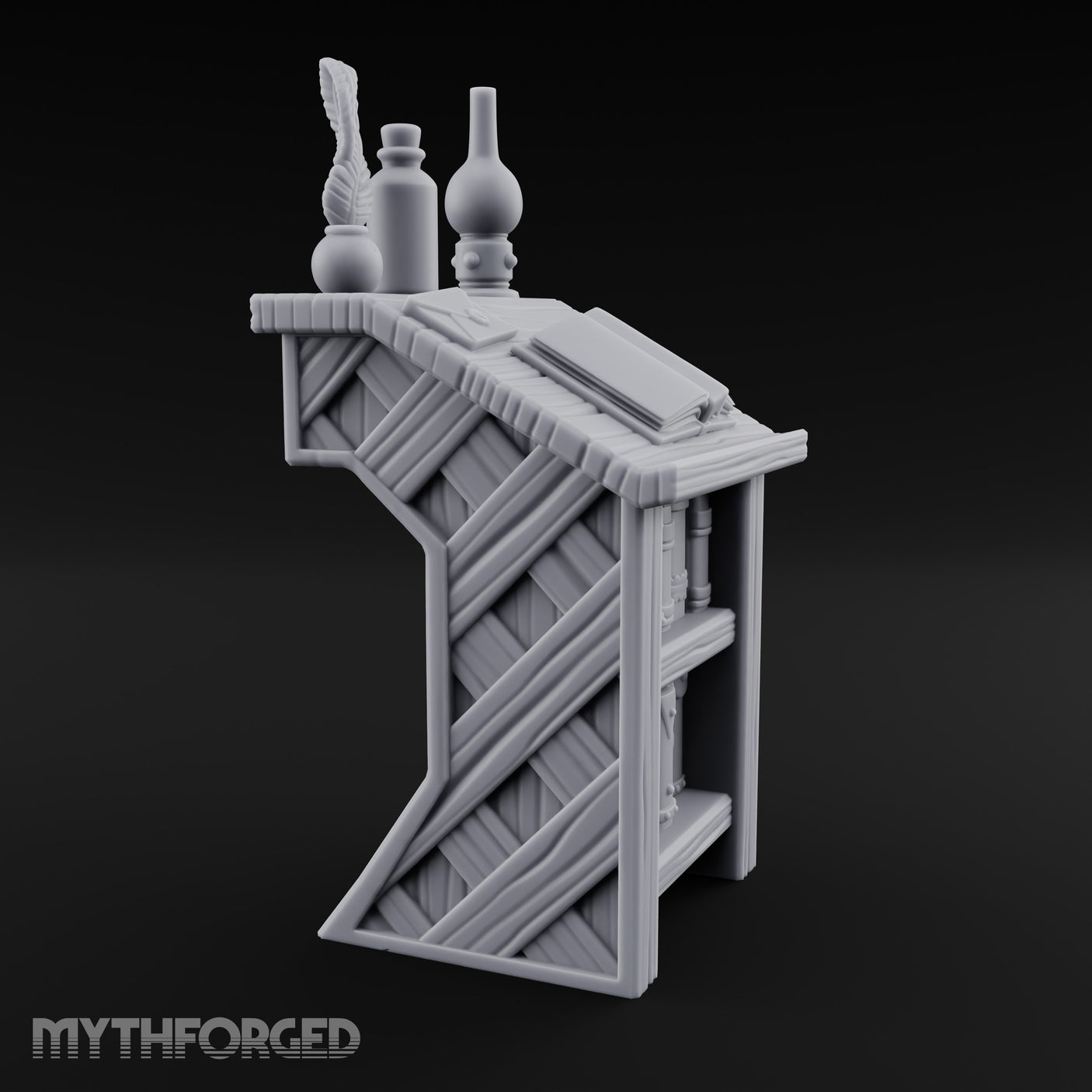 Quill-Inked Bottle-Topped Scholar's Writing Desk Miniature for Dungeons and Dragons, Pathfinder or other TTRPGs