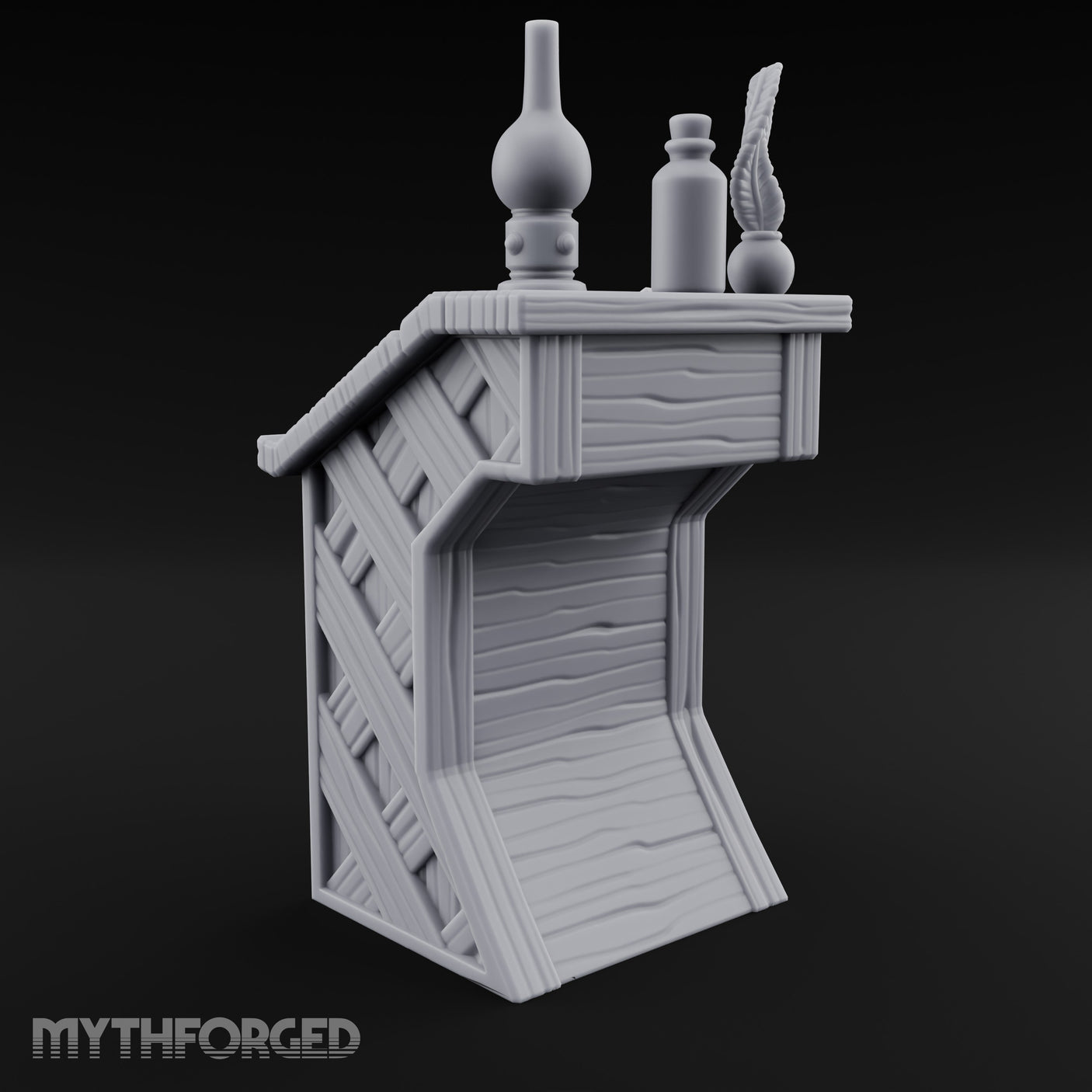 Quill-Inked Bottle-Topped Scholar's Writing Desk Miniature for Dungeons and Dragons, Pathfinder or other TTRPGs