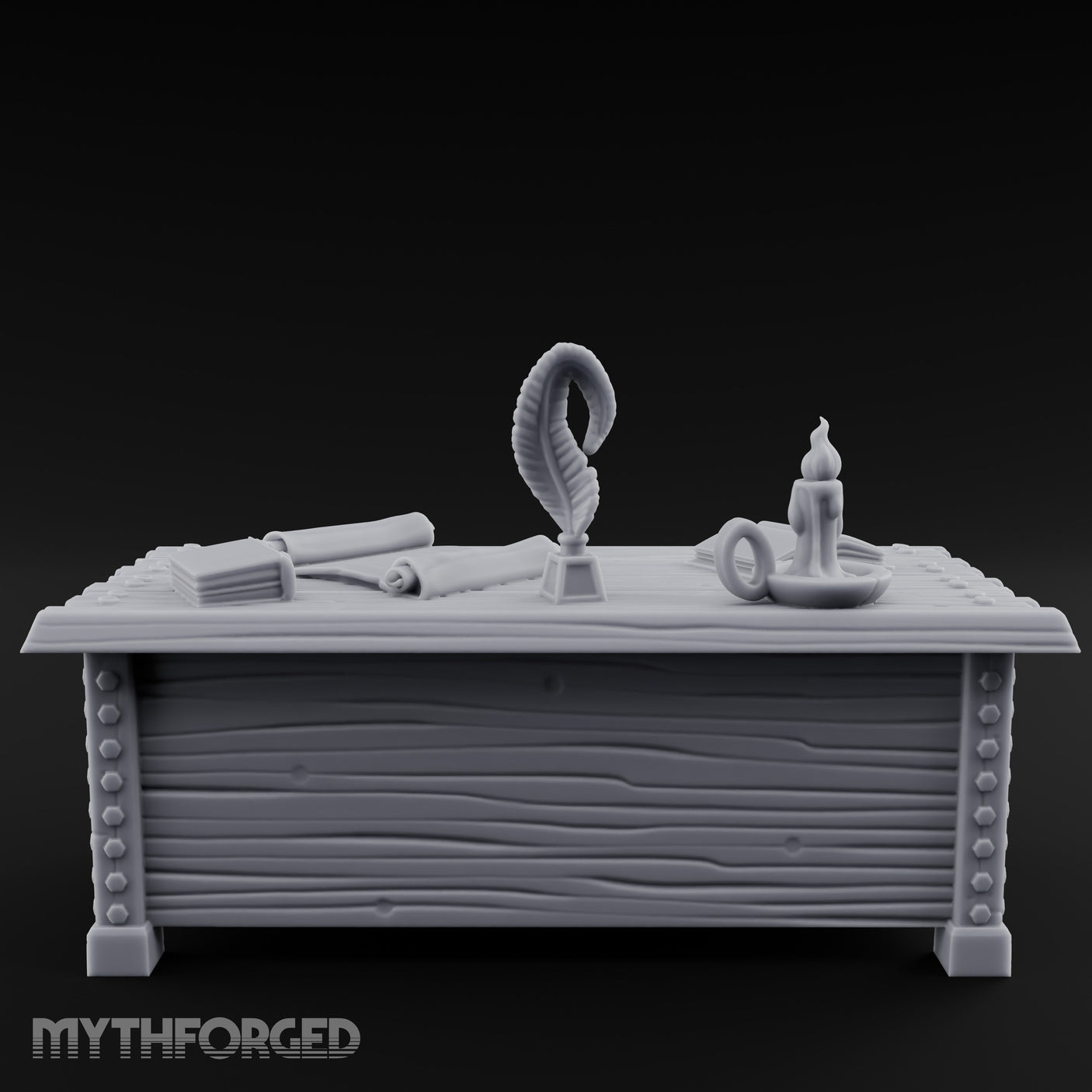 Quill-Inked Scroll-Stuffed Captain's Writing Desk Miniature for Dungeons and Dragons, Pathfinder or other TTRPGs