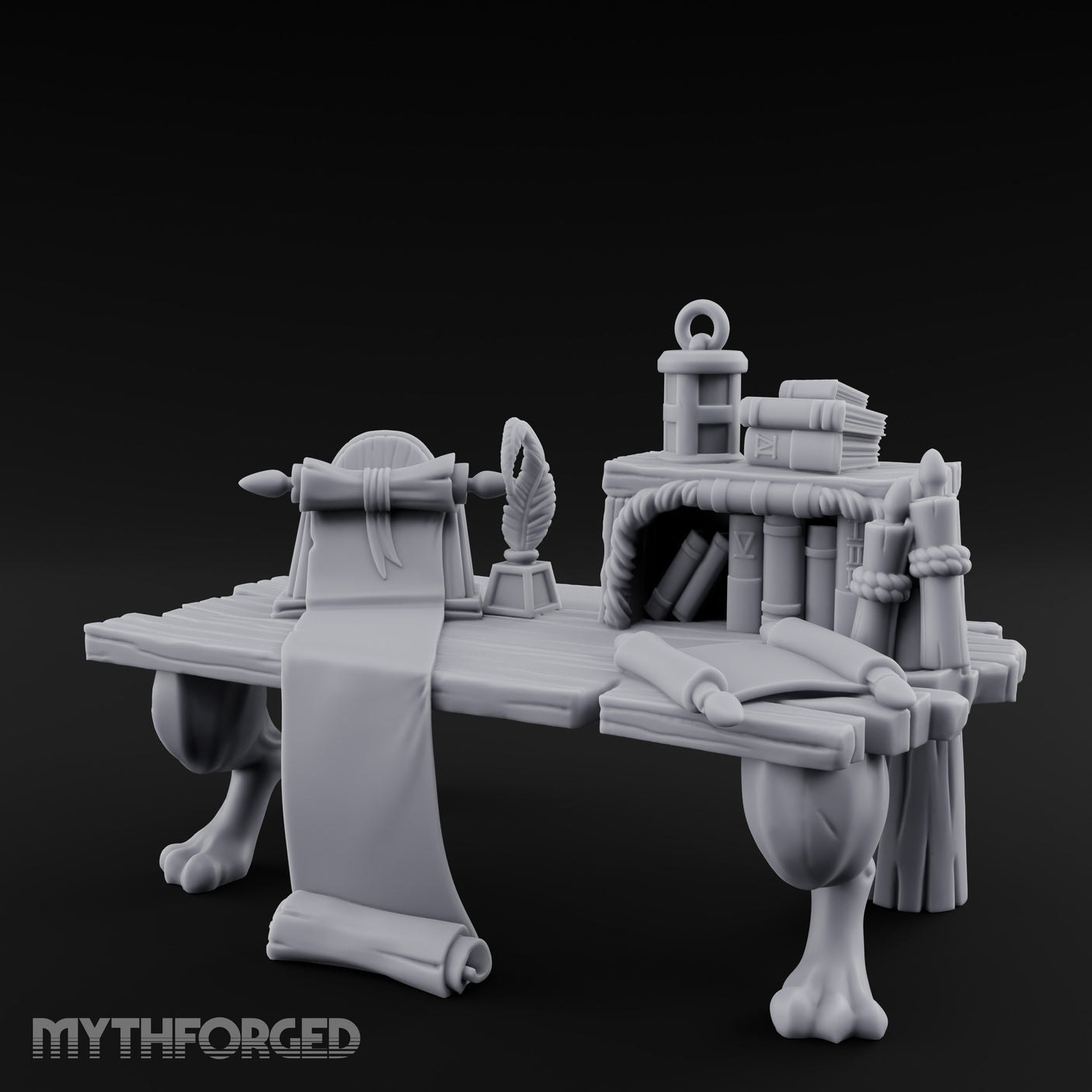 Quill-Stood Scroll-Draped Scholar's Writing Desk gallery 8