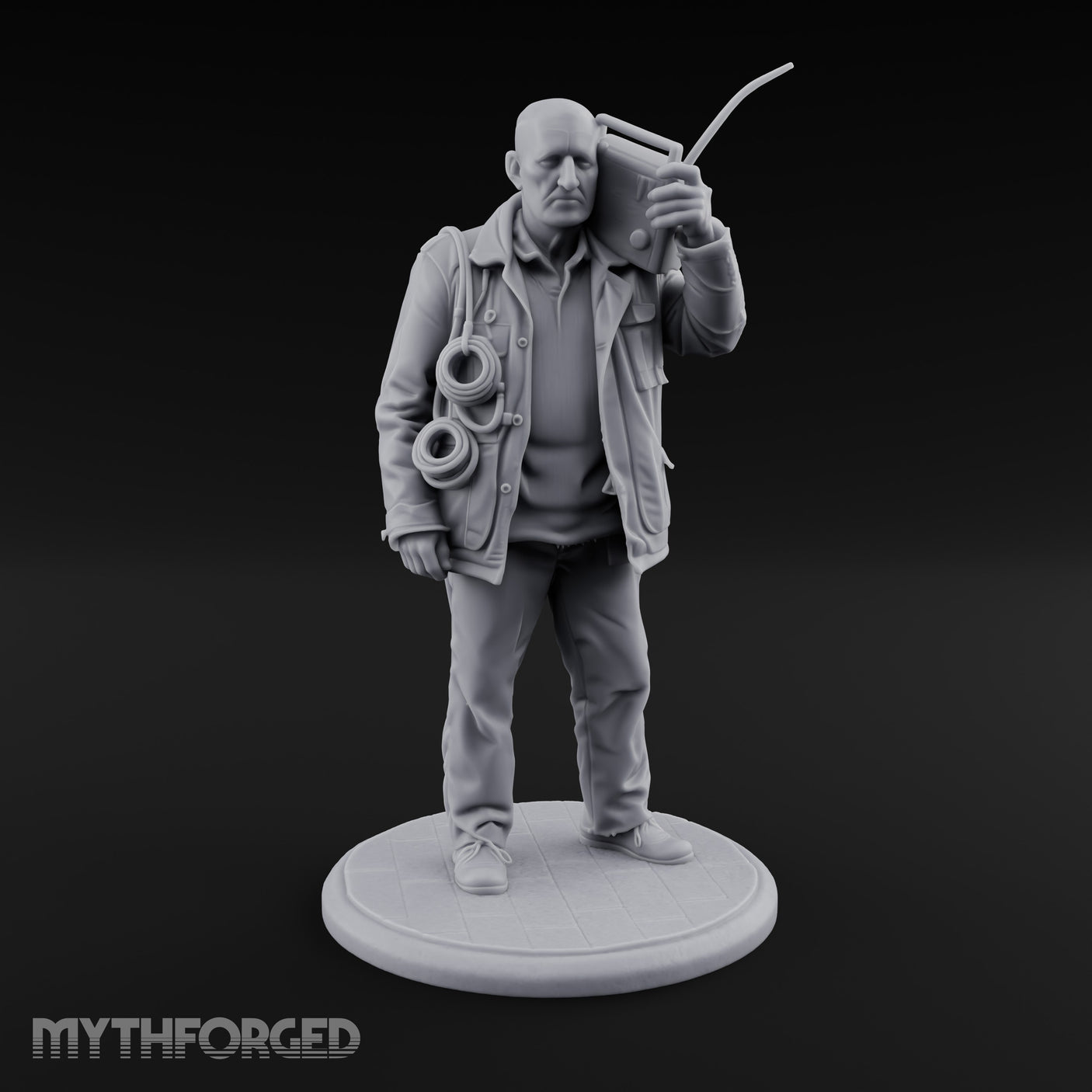 Radio Hoisting Rope Slinging Human Survivor Miniature for Dungeons and Dragons, Pathfinder or other TTRPGs