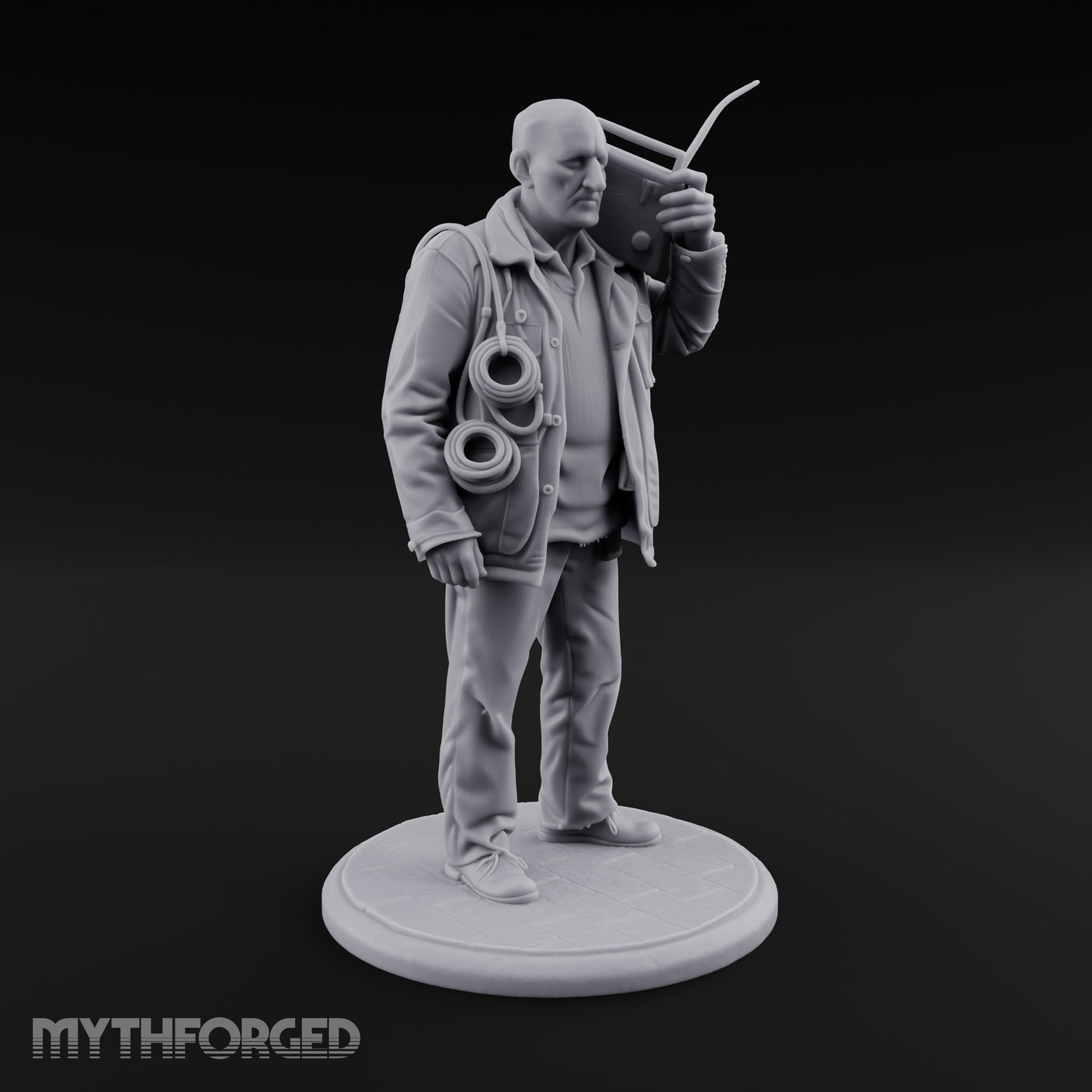 Radio Hoisting Rope Slinging Human Survivor Miniature for Dungeons and Dragons, Pathfinder or other TTRPGs