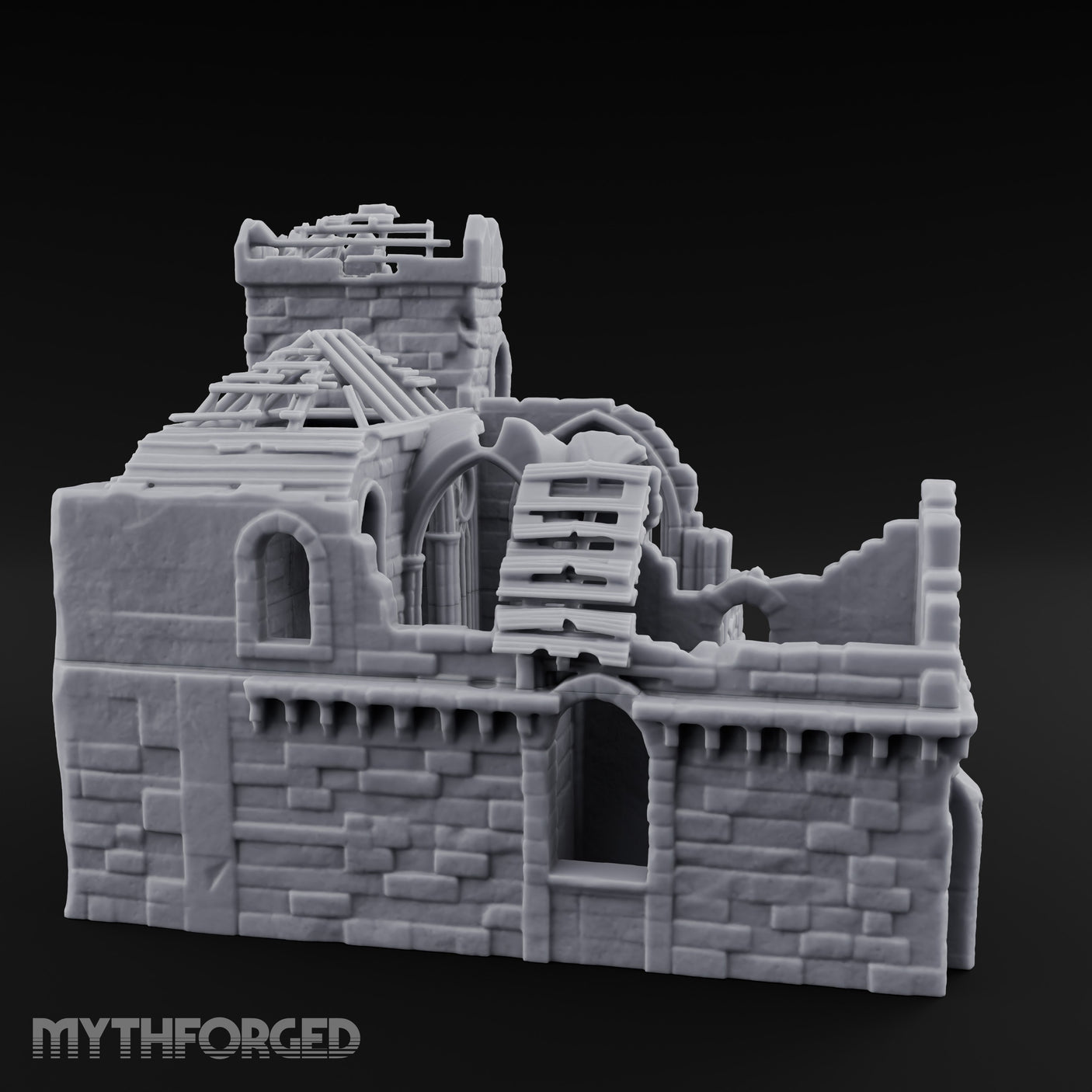 Rafter-Exposed Rose-Windowed Gothic Cathedral Ruins Miniature for Dungeons and Dragons, Pathfinder or other TTRPGs