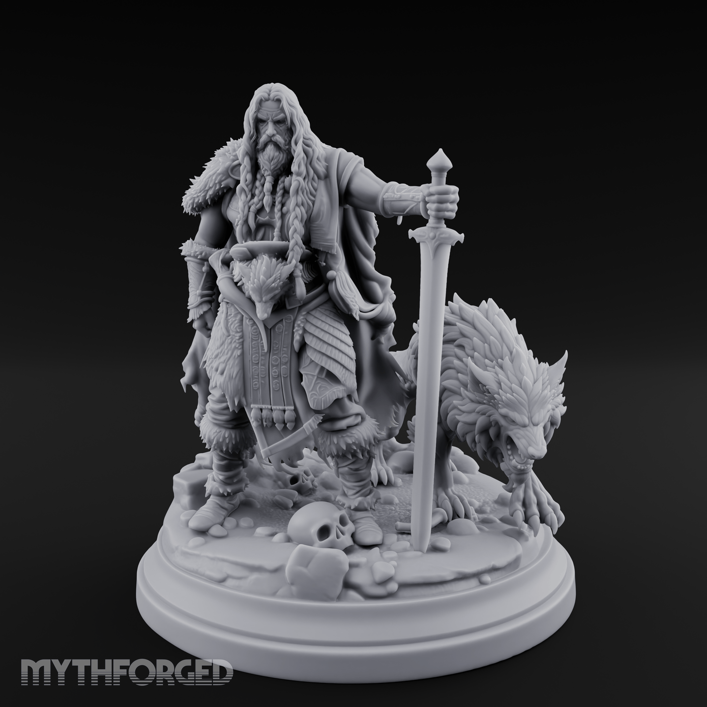 Wolf Companioned Northman Miniature for Dungeons and Dragons, Pathfinder or other TTRPGs