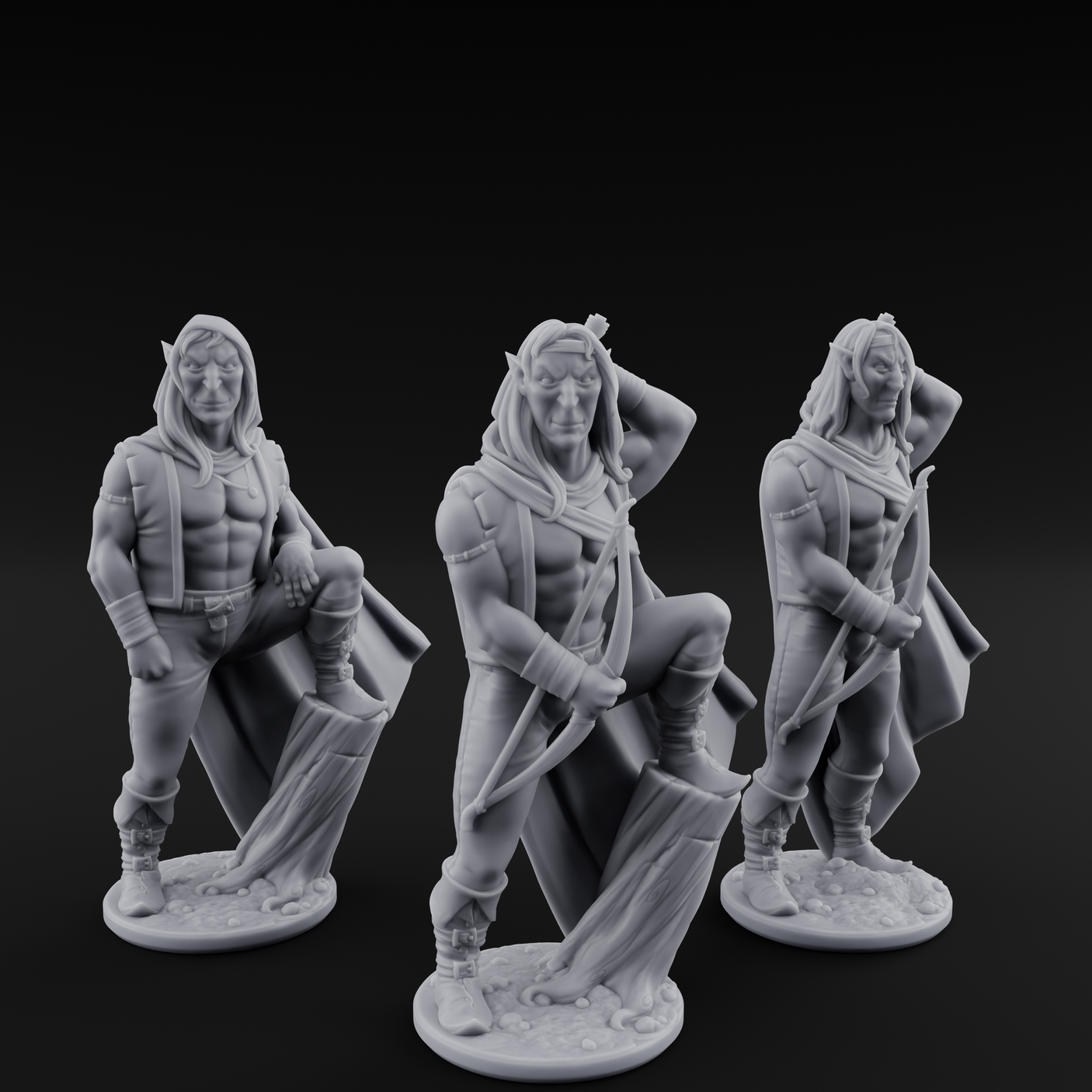 Shirtless And Sneering Elf Rangers Miniature for Dungeons and Dragons, Pathfinder or other TTRPGs