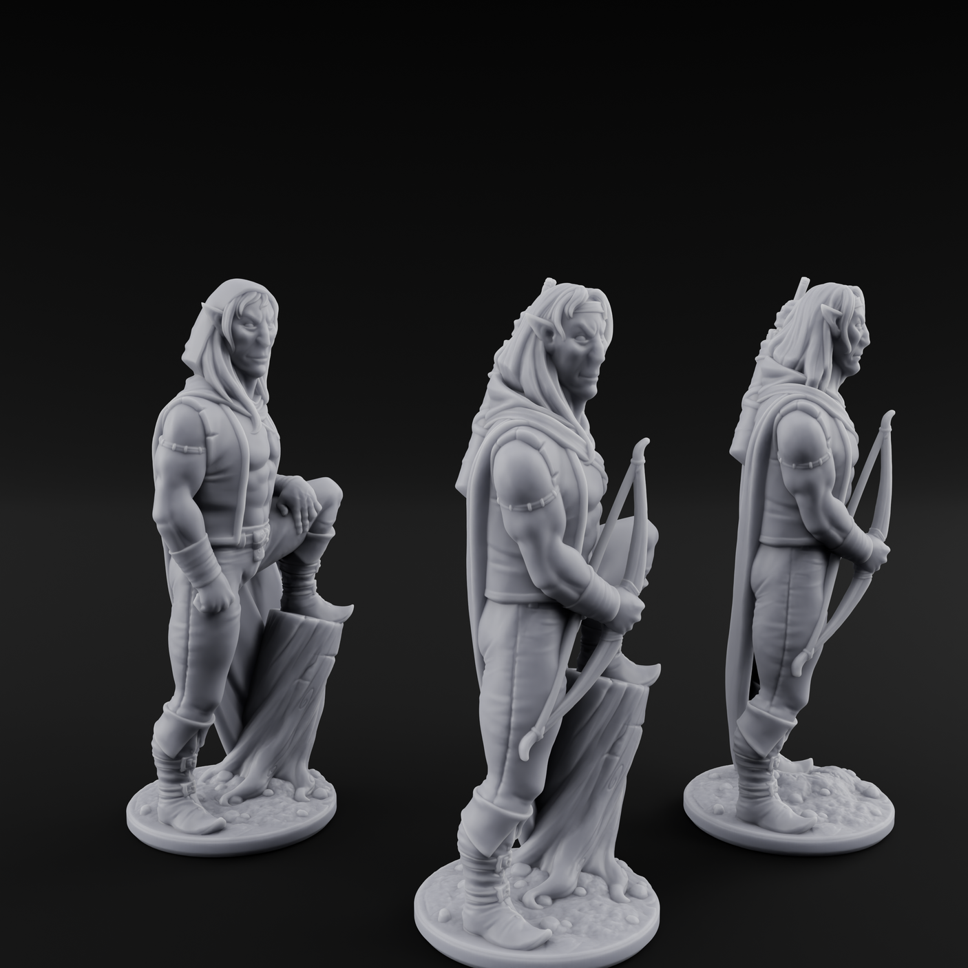 Shirtless And Sneering Elf Rangers Miniature for Dungeons and Dragons, Pathfinder or other TTRPGs