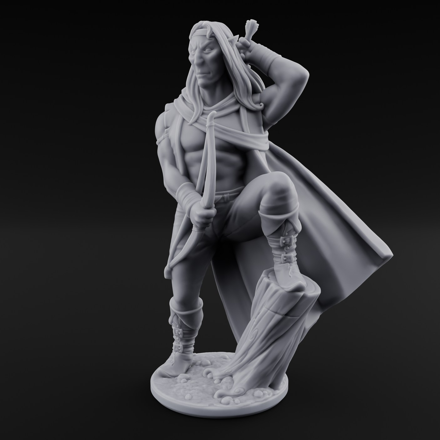 Shirtless And Sneering Elf Rangers Miniature for Dungeons and Dragons, Pathfinder or other TTRPGs