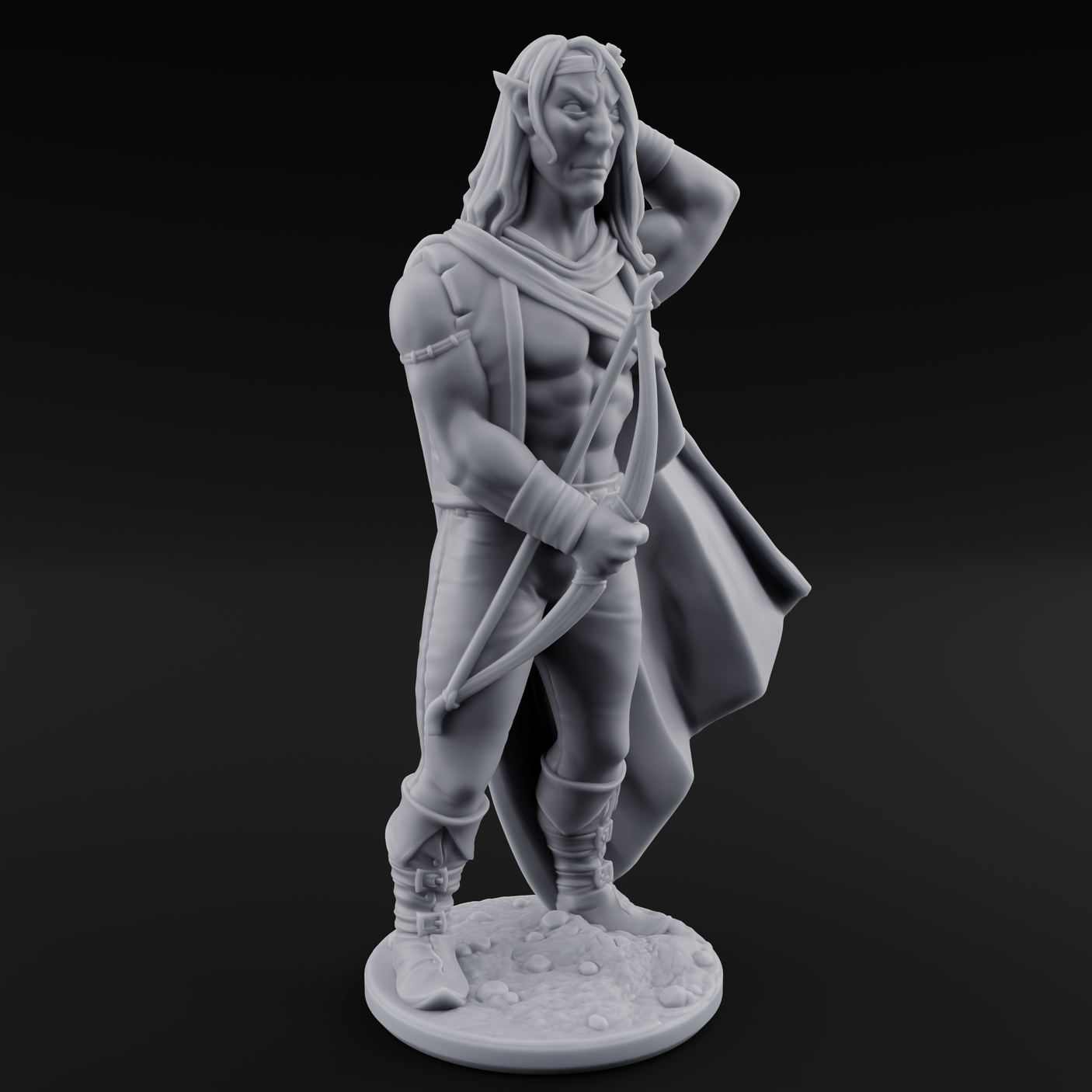 Shirtless And Sneering Elf Ranger C Miniature for Dungeons and Dragons, Pathfinder or other TTRPGs