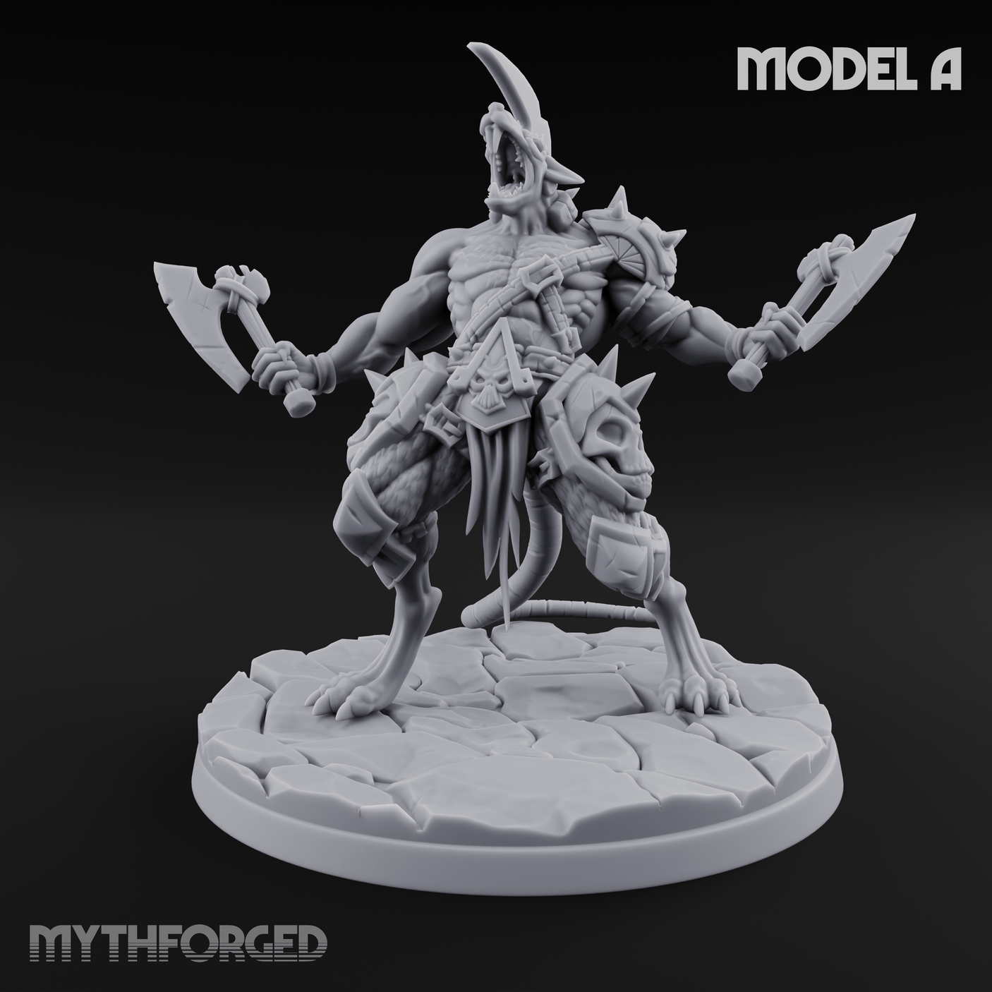 Weapons Spread Wide Screeching Ratfolk Miniature for Dungeons and Dragons, Pathfinder or other TTRPGs