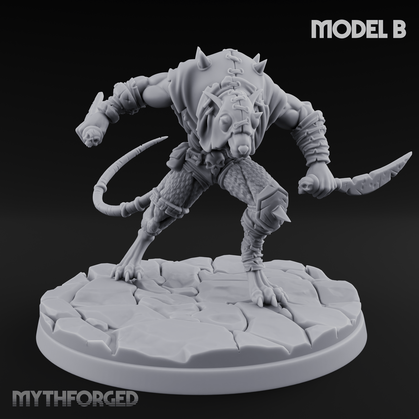 Weapons Spread Wide Screeching Ratfolk B Miniature for Dungeons and Dragons, Pathfinder or other TTRPGs
