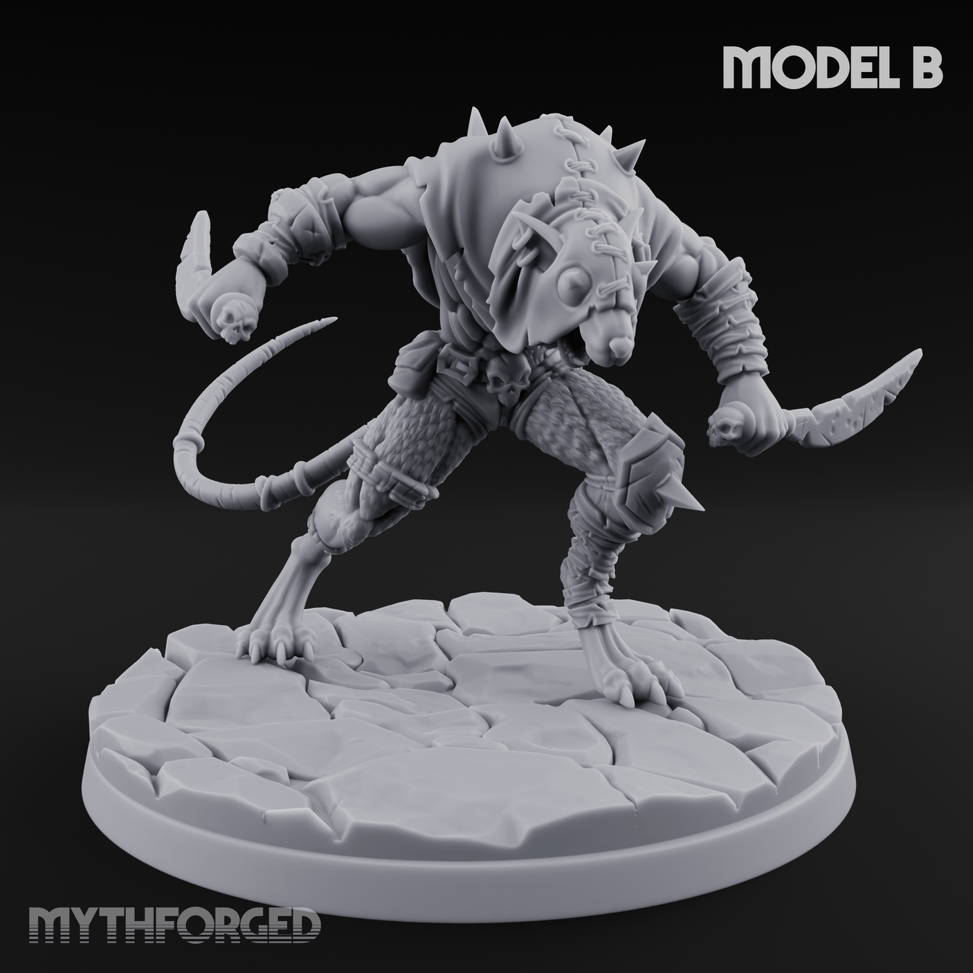 Weapons Spread Wide Screeching Ratfolk B Miniature for Dungeons and Dragons, Pathfinder or other TTRPGs