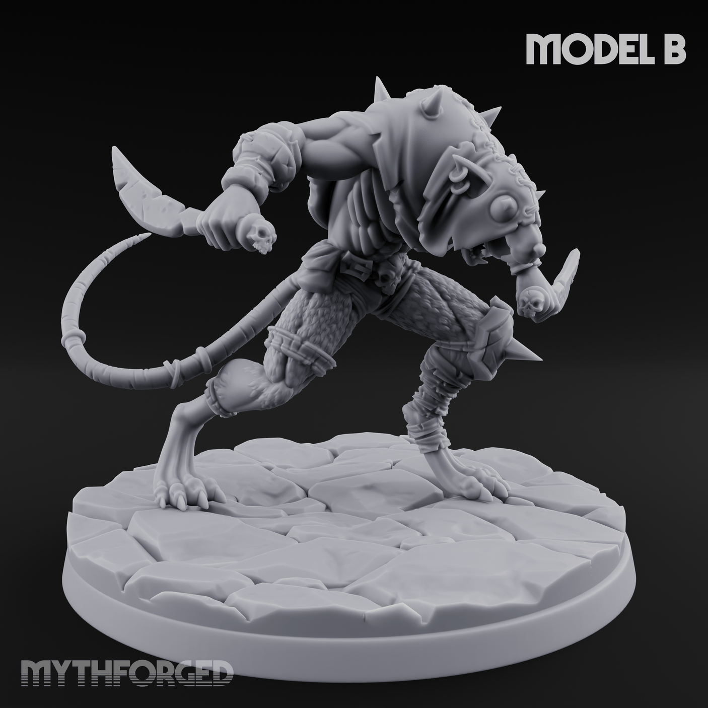 Weapons Spread Wide Screeching Ratfolk B Miniature for Dungeons and Dragons, Pathfinder or other TTRPGs