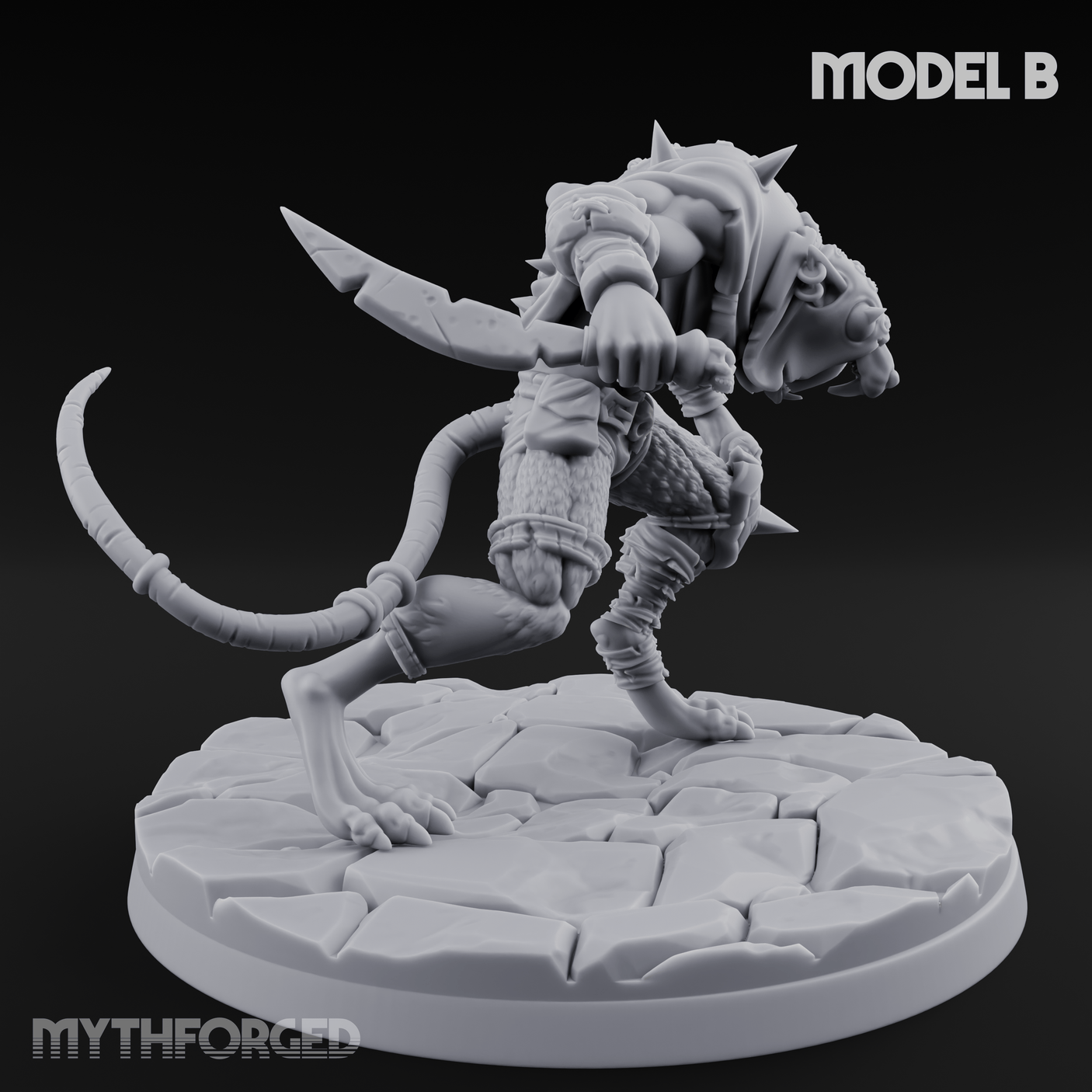 Weapons Spread Wide Screeching Ratfolk B Miniature for Dungeons and Dragons, Pathfinder or other TTRPGs
